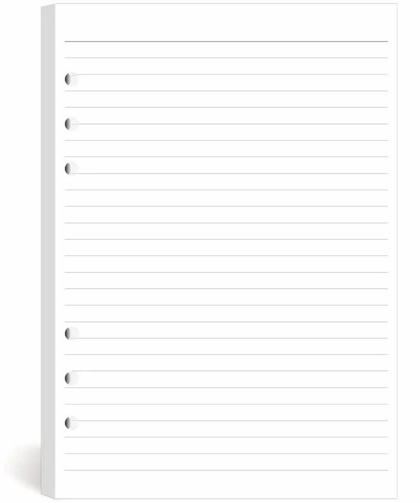 A5 Papier w linię (łącznie 100 arkuszy) 6 dziur, papier uzupełniający do Filofax A5, 14,5x21 cm