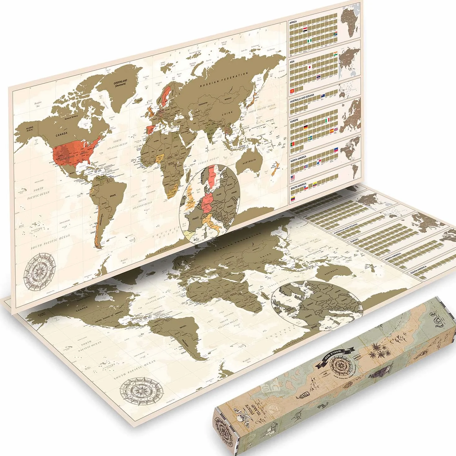 GOODS+GADGETS Scrape Off World Map Vintage – mapa świata XXL do zdrapywania, 100 x 45 cm, mapa świata Deluxe obraz ścienny