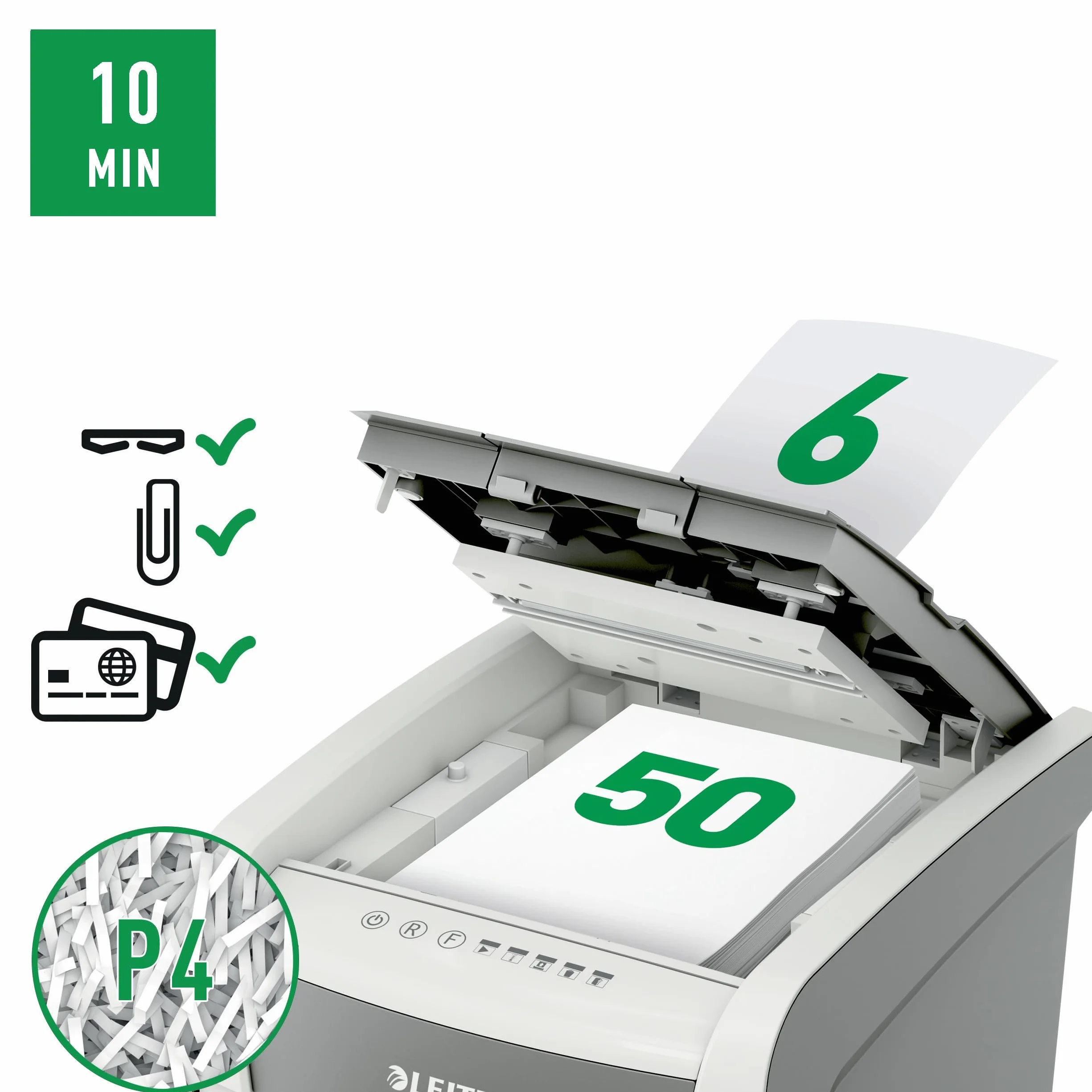 Leitz Iq Small Office 50 P-4 Niszczarka, Szary, 20 l