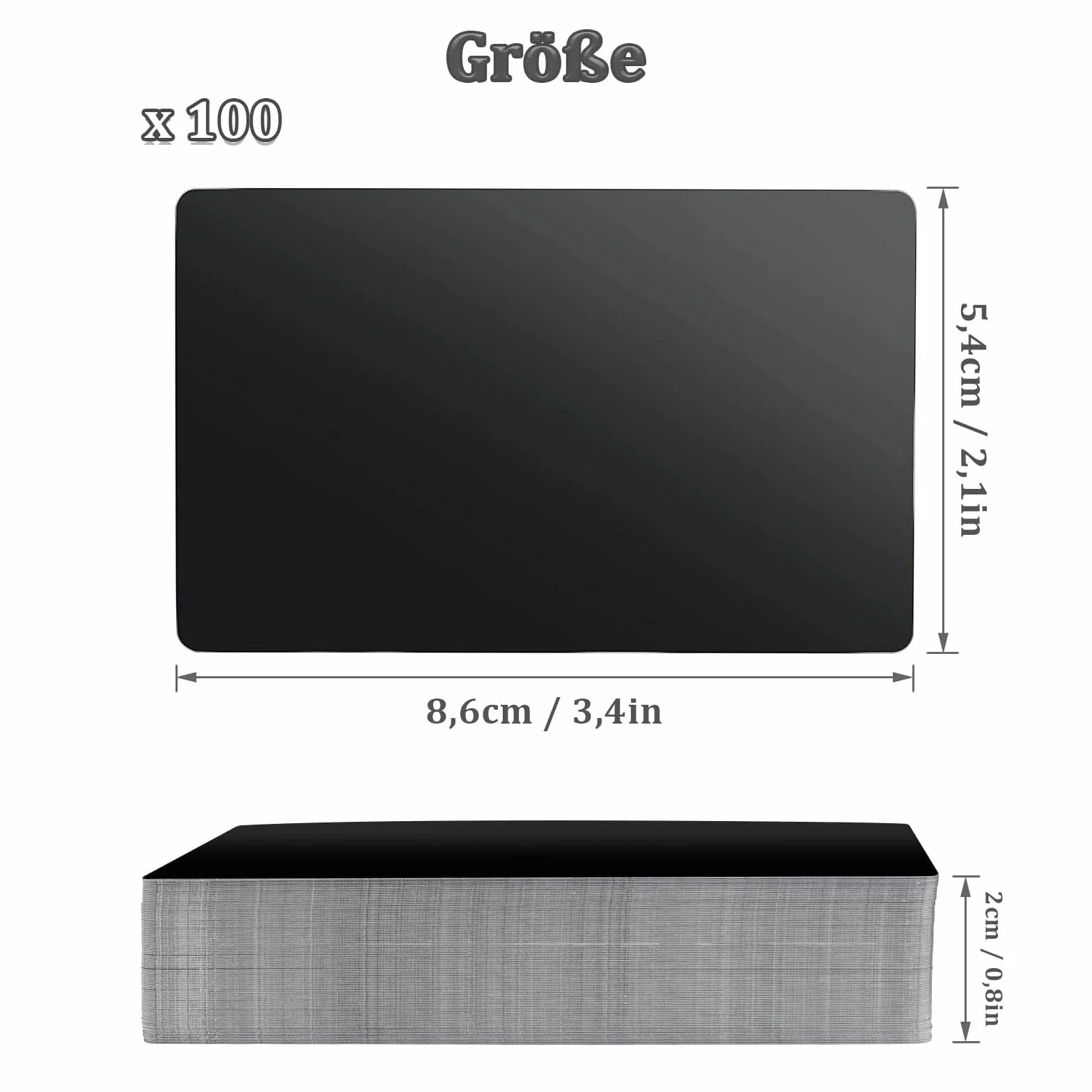 100 sztuk pustych wizytówek, metalowe wizytówki, aluminium, na okazje biznesowe, urodziny i święta, 8,6 x 5,4 cm, czarne