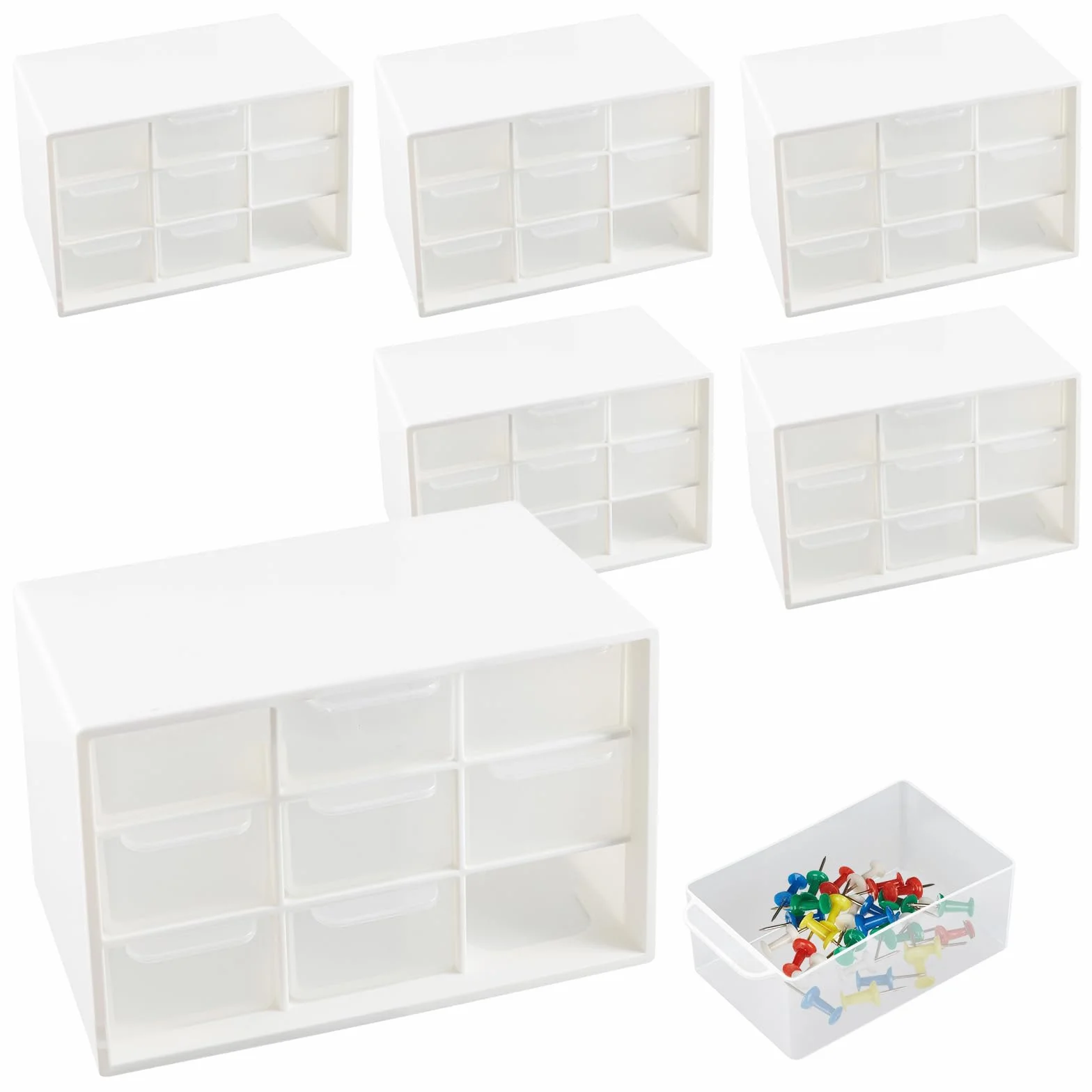 6 sztuk pude?ek do majsterkowania z 9 szufladami, 18 x 12 x 10 cm, ma?e pude?ko z szufladami, bia?e, organizery na biurko, z 9 szufladami