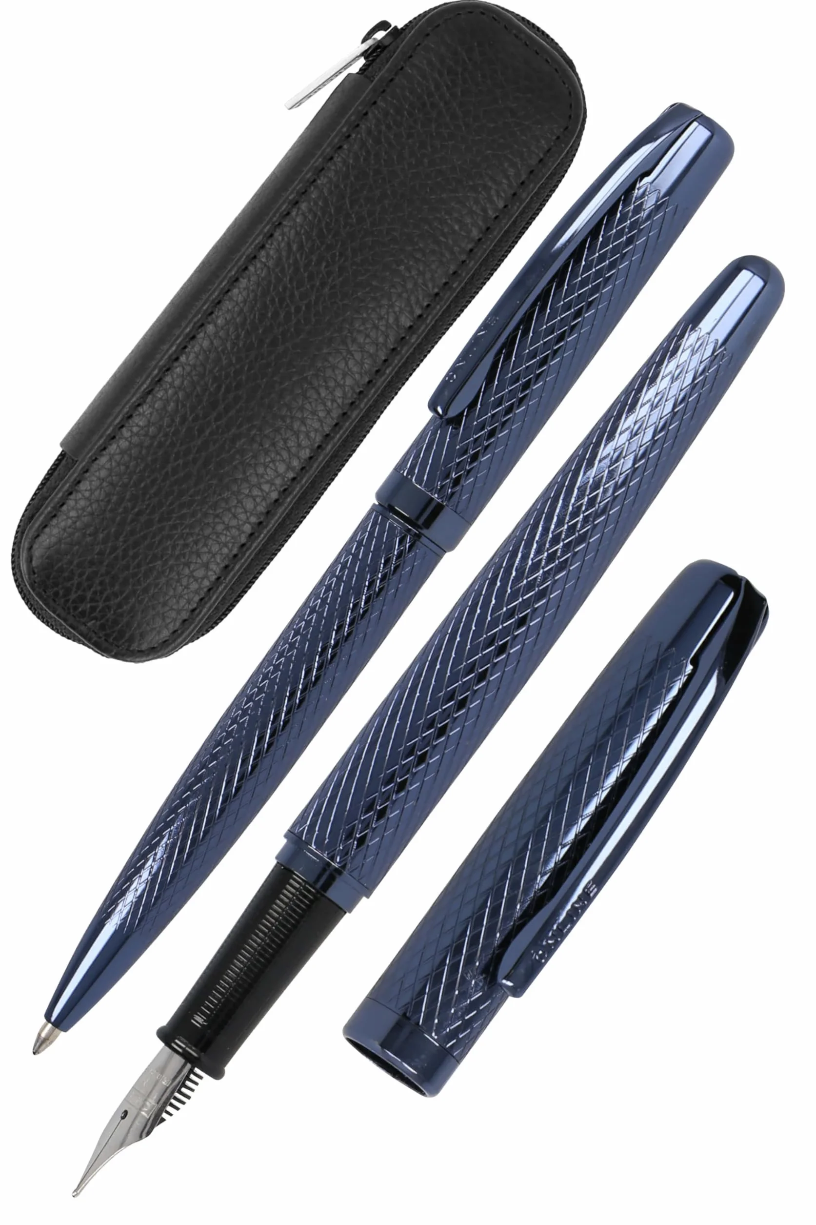 Online Zestaw do pisania Eleganza Diamond Night I zawiera długopis, pióro, etui z prawdziwej skóry, 3-częściowy, w pudełku prezentowym, pióro wieczne do standardowych wkładów, Kulli z wkładem o dużej