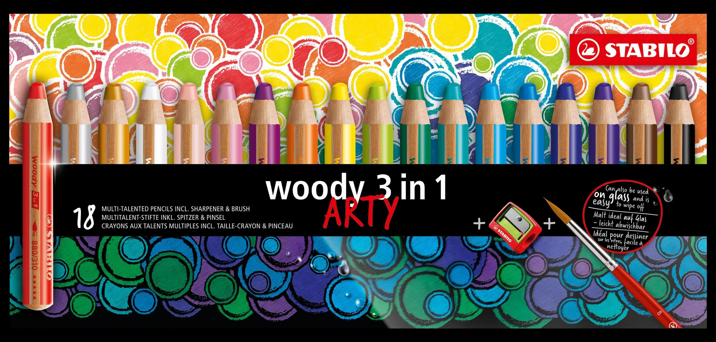 Wielozadaniowa kredka STABILO woody 3-in-1 ARTY etui 18 kolorów + temperówka + pędzelek