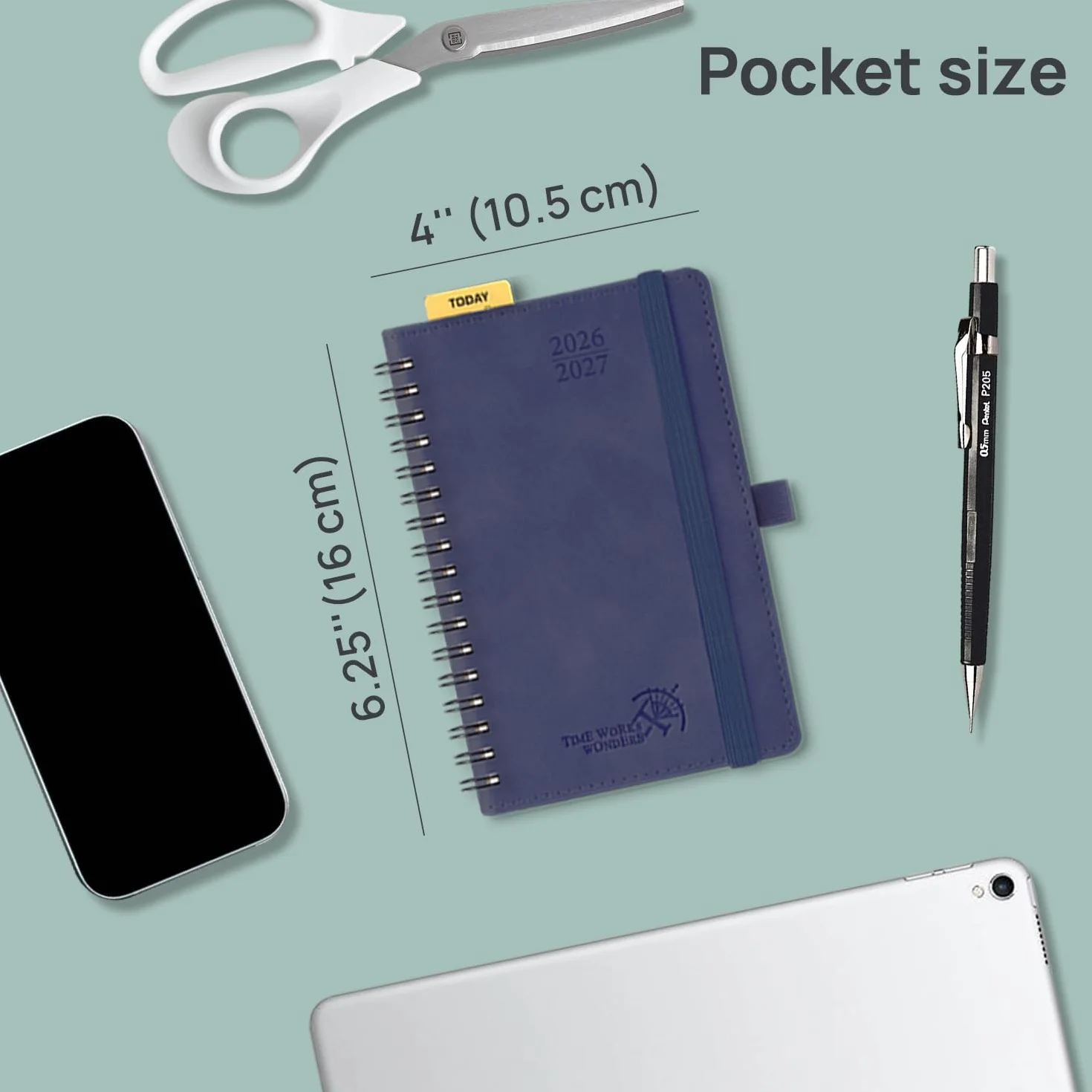 POPRUN Agenda Pocket 2026 2027 A6 Tygodniowy Planner i Notatnik od Sierp'26 - Gru'27, Mały Format 16 x 10,5 cm, Miękka Okładka Spiralna, Papier 80 gsm, Linijka，Różowy
