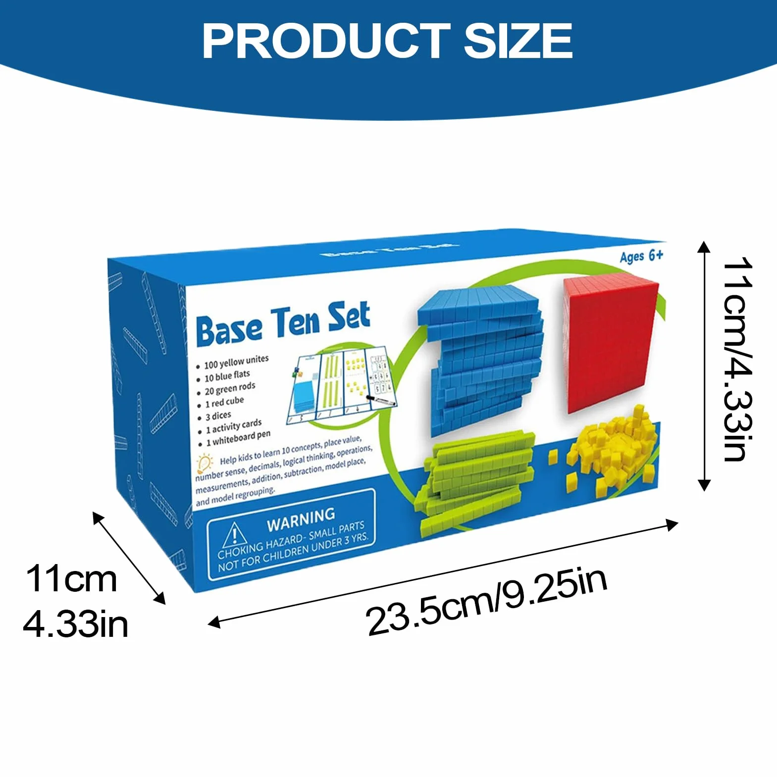 Base Ten Blocks, Math Manipulatives Learning Toy Set, Preschool Counting Cubes & Place Value Blocks, Hands On Number Concept Training, Educational Math Game for Kids Classroom Homeschool Teaching Aid
