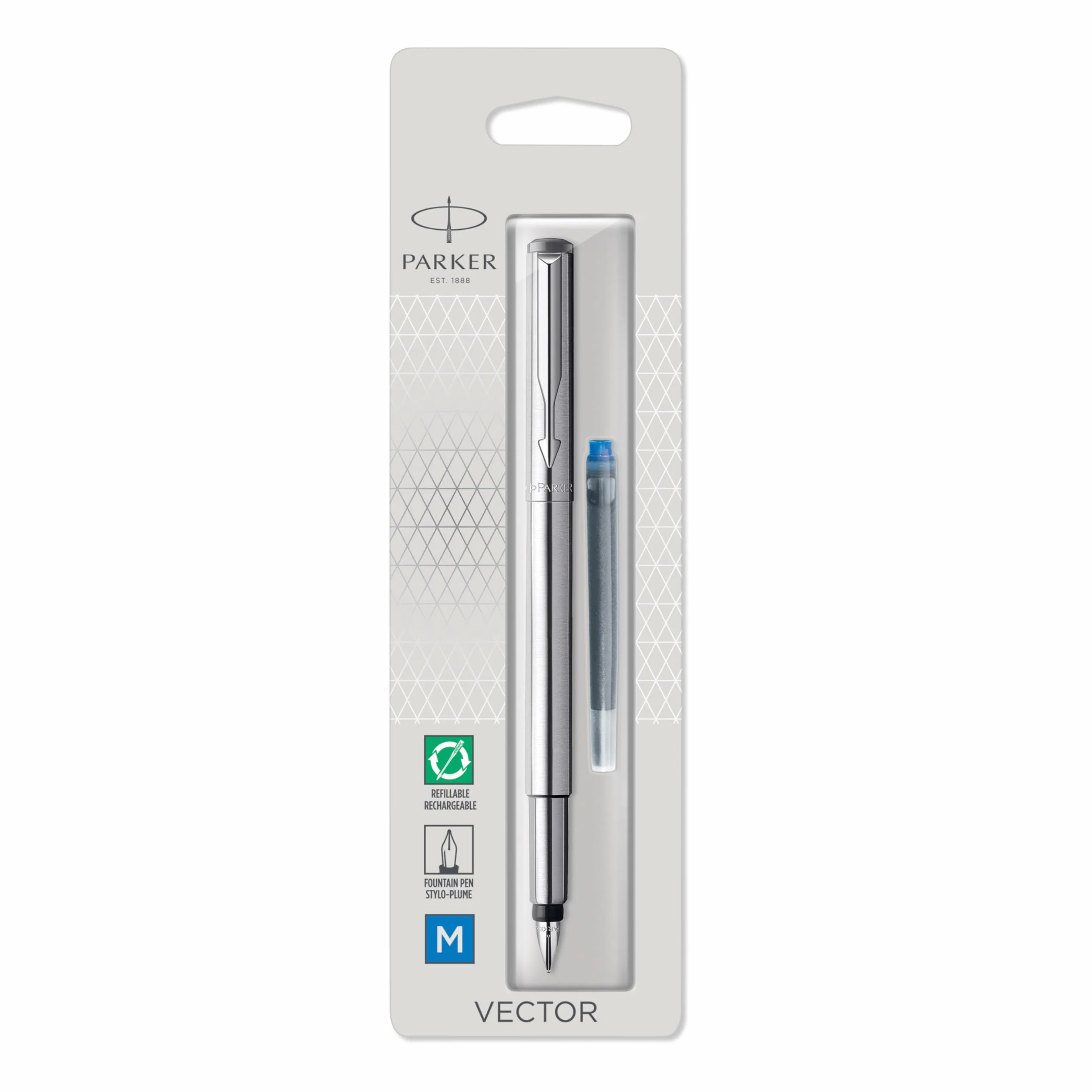 Parker Vector 3501178708059 Pióro, Srebrny, Niebieski Atrament, 1 Sztuka