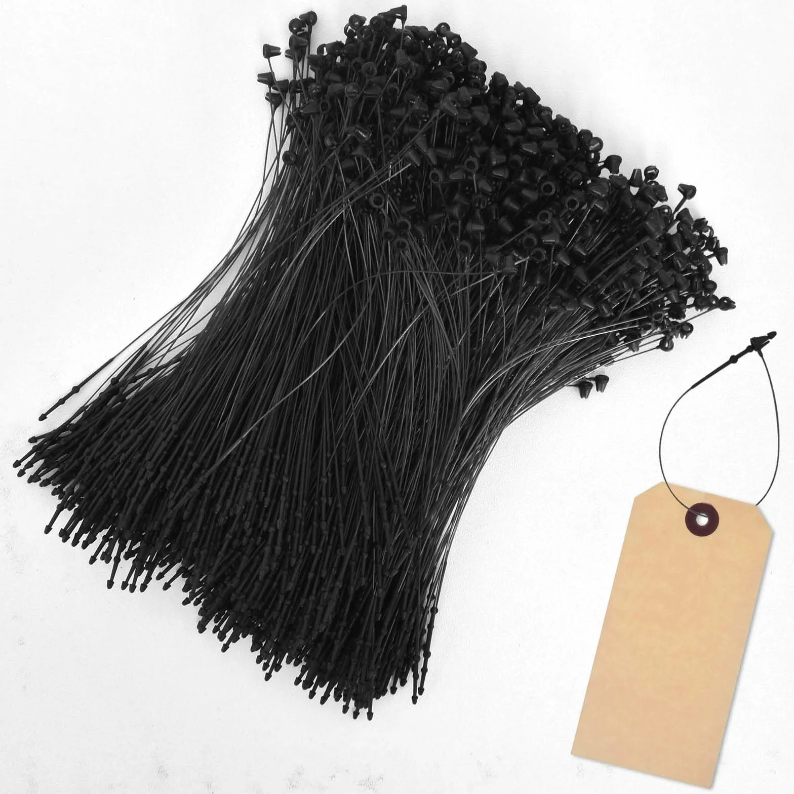 1000 sztuk zapięć do etykiet z tworzywa sztucznego, nici bezpieczne 12,5 cm, do etykiet, zatrzasków, do etykiet cenowych, etykiet odzieżowych (czarne)