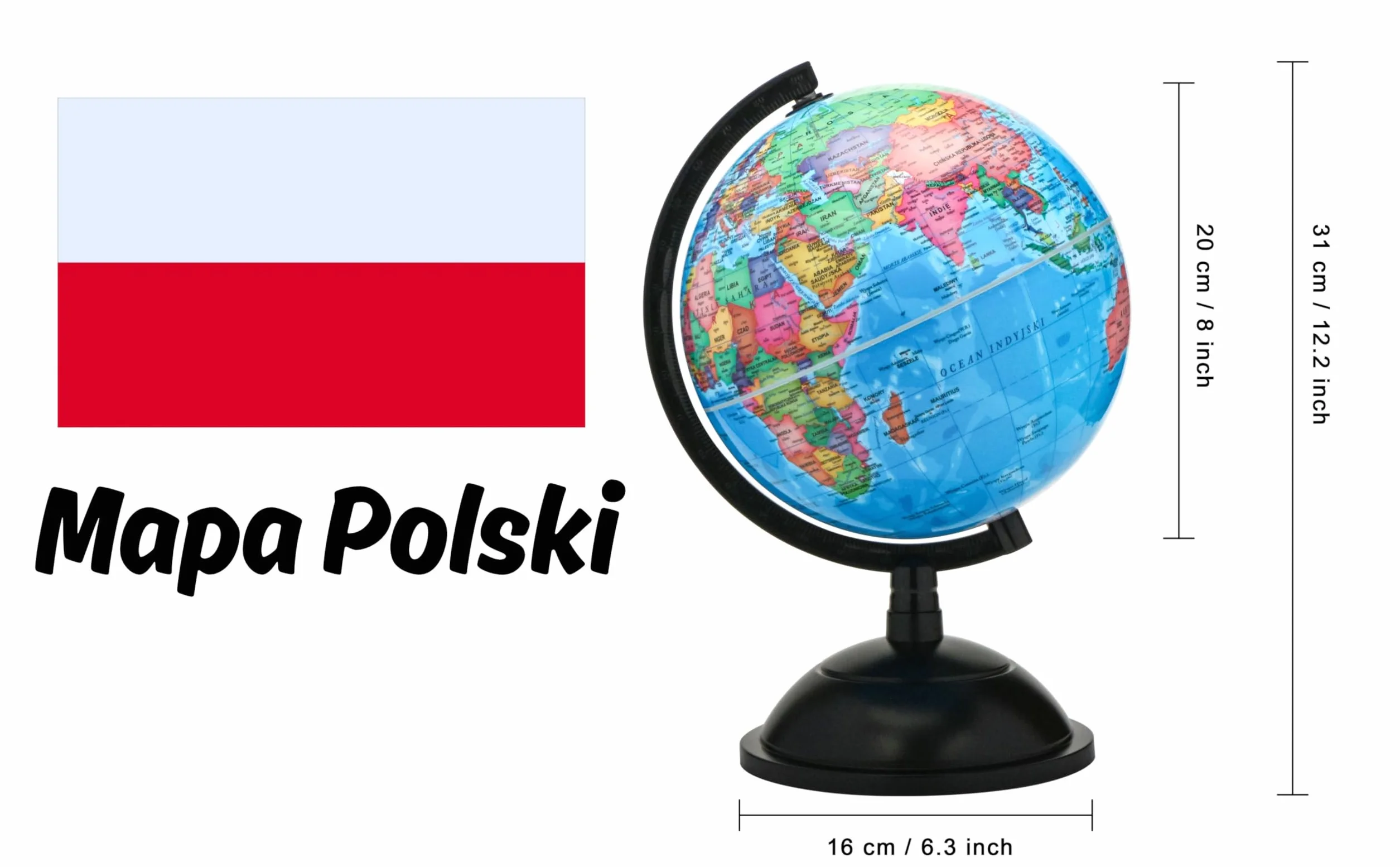 EXERZ 20cm Globus Świata - Polski - Globusy