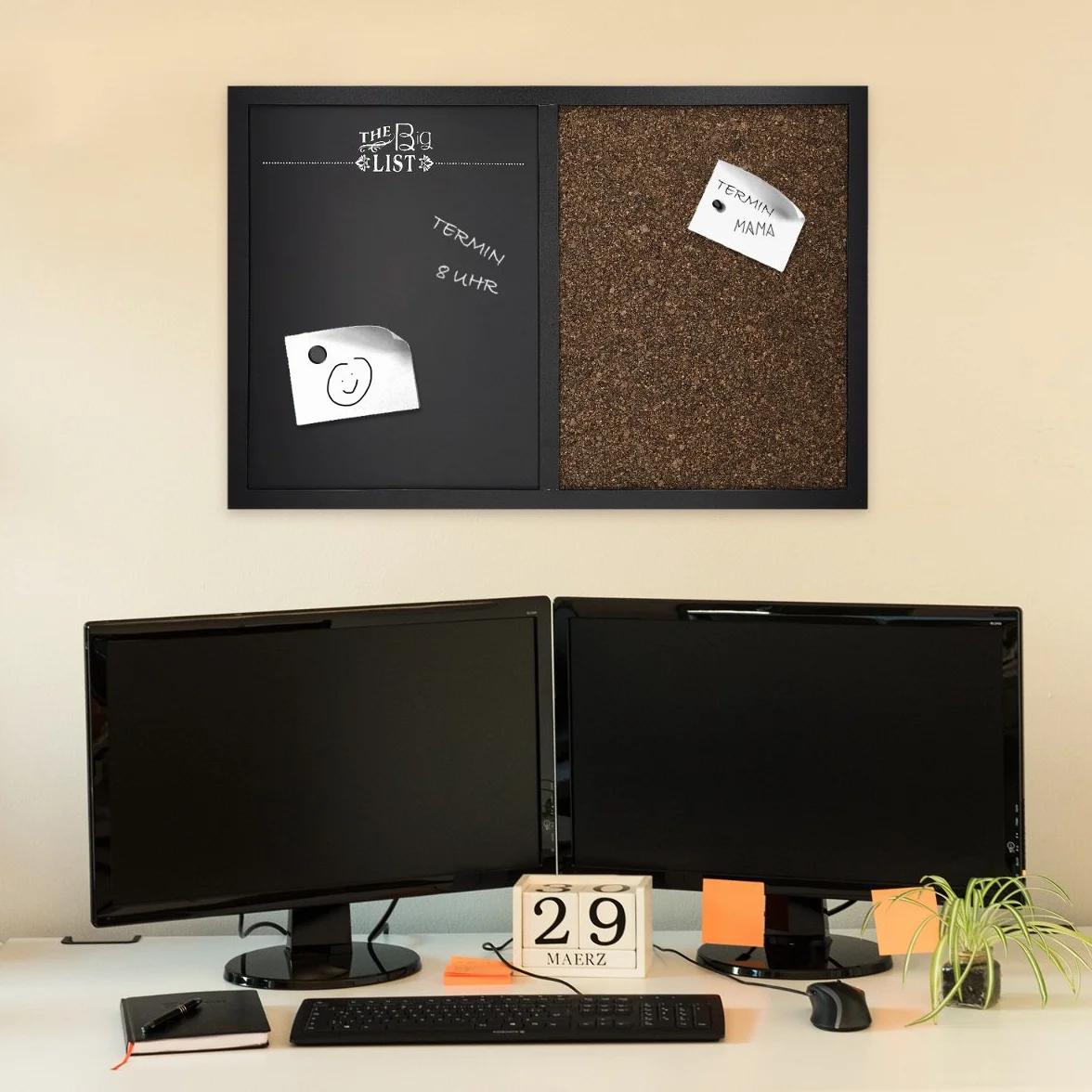 Navaris Tablica kombinowana z tablicy kredowej i tablicy korkowej - tablica memo 60x40 cm z tablicą magnetyczną foliowa tablica korkowa - w tym uchwyt na magnes do kredy