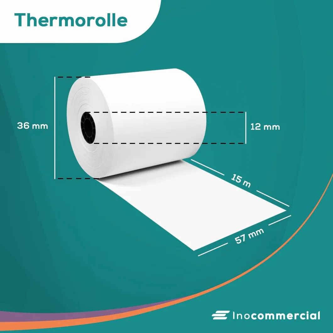 Inoverse EC-Cash rolki termiczne 57 mm x 30 mm x 12 mm, rolki papieru termicznego, 15 m, 25 rolek, rolki bonowe do systemu kasowego, urządzeń EC i bankomatów, nie zawierają BPA