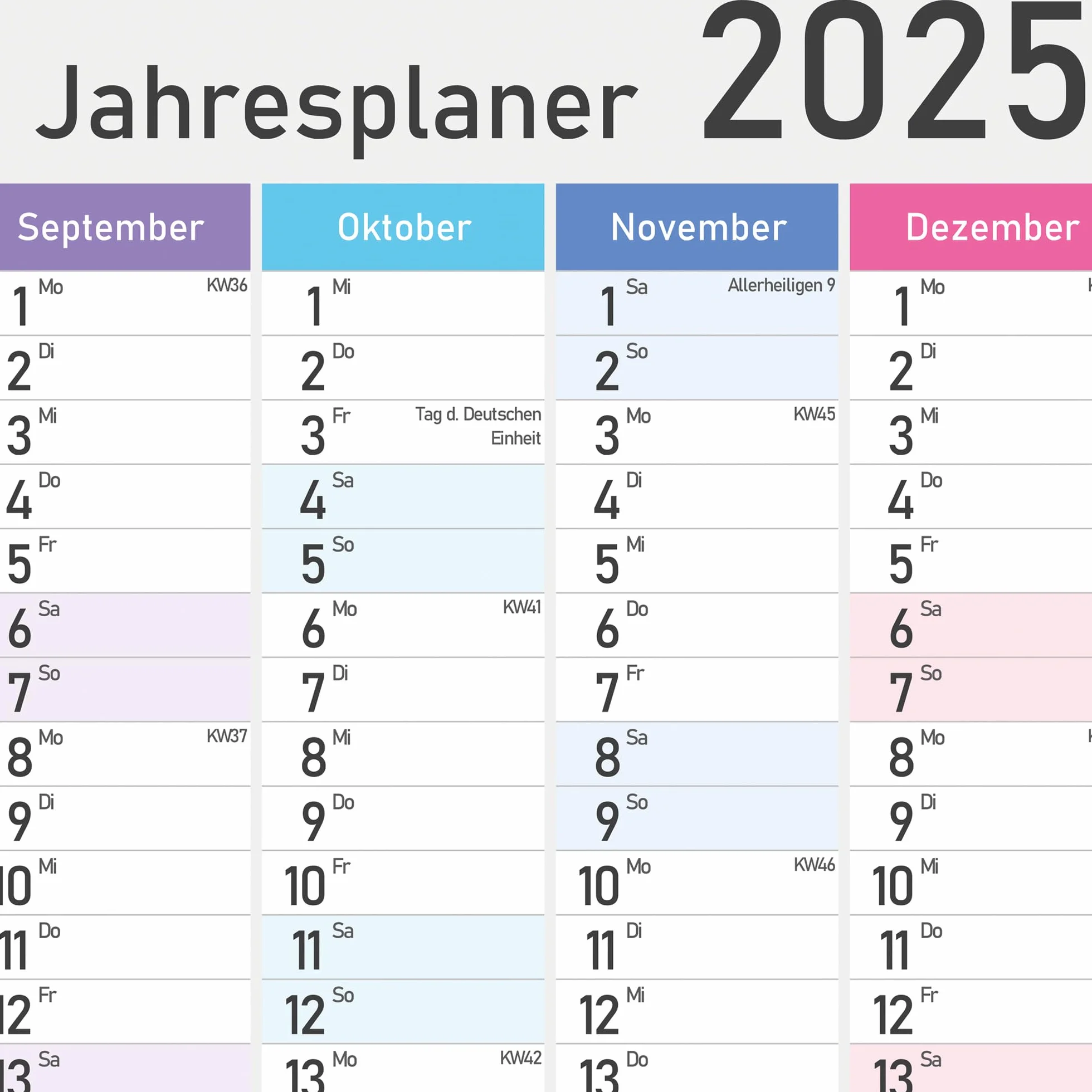Kalendarz roczny XXL 2025 – kalendarz ścienny – planer roczny A1 (84 x 59 cm), planer ścienny z tygodniami kalendarzowymi, świętami – duży format do biura, rodziny i szkoły, kalendarz ścienny