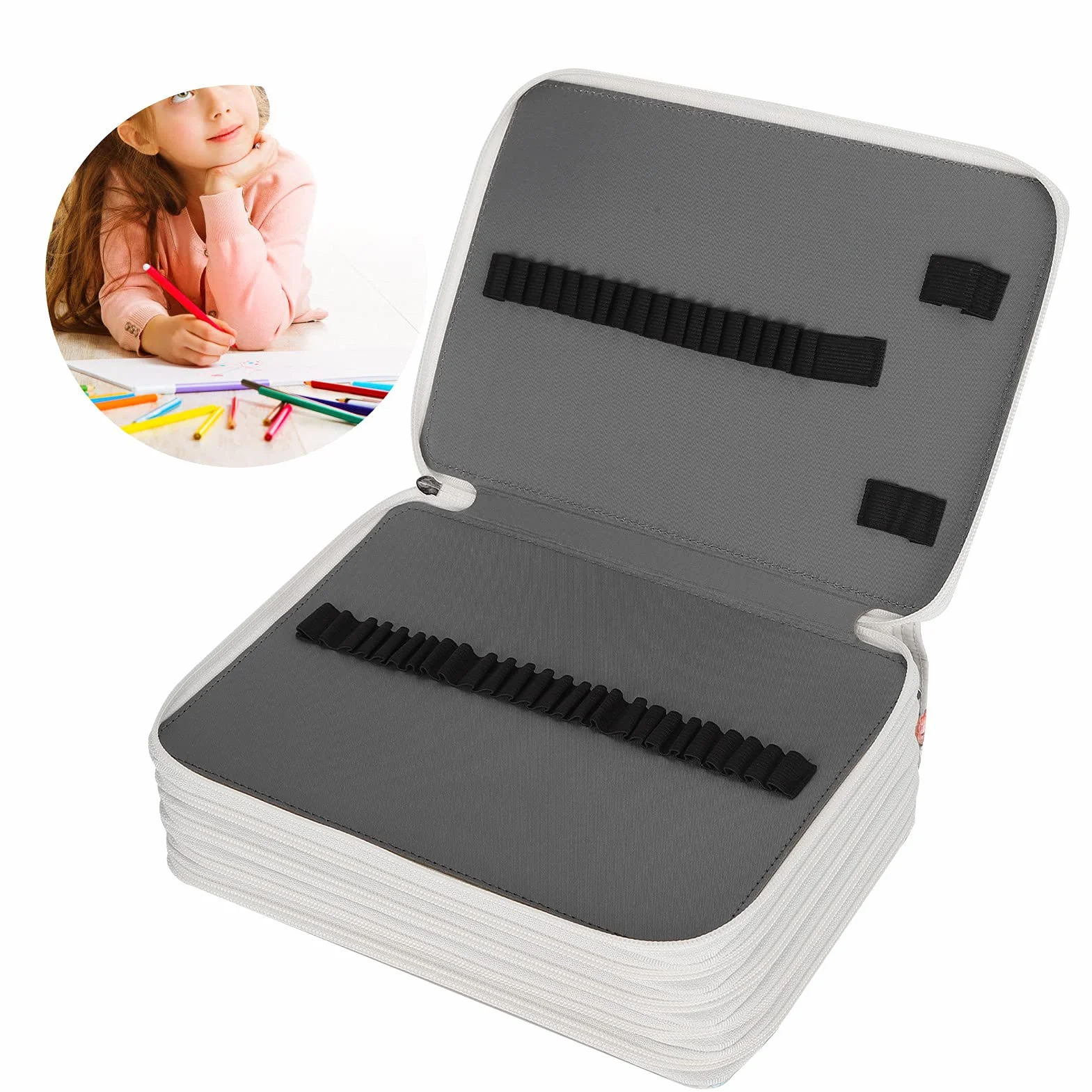 Organizer na Kolorowe Piórniki z 250 Miejscami, 20,5 X 28,5 X 10 Cm Piórnik z 252 Przegródkami, Wielowarstwowy Zamek Błyskawiczny z Nadrukiem w Róże, Przenośna kieszeń (Midi-róża)
