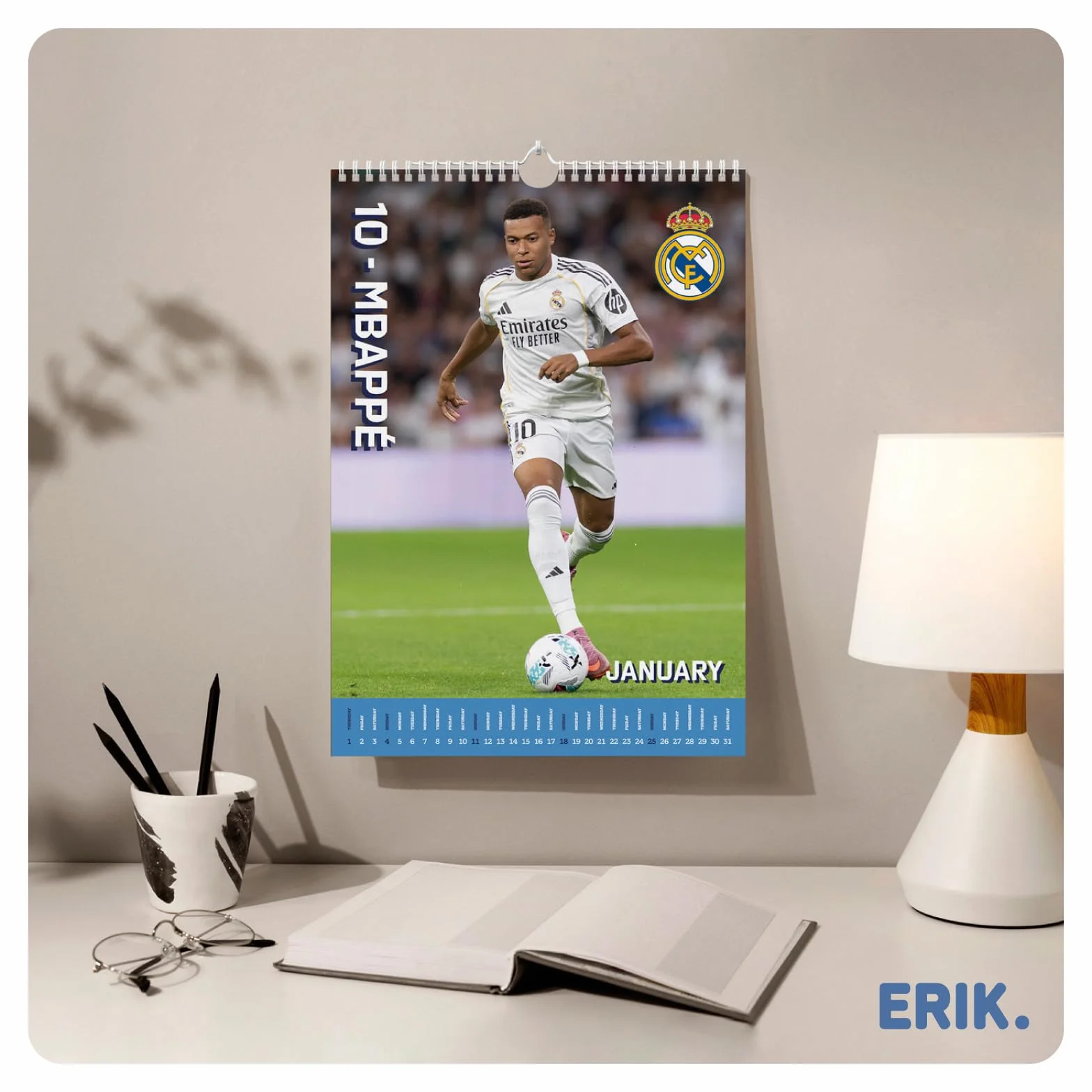 Grupo Erik A3 Wall Calendar 2026 - Real Madrid Calendar 2026 Month To View | A3 Wall Planner, Family Planner Monthly | Real Madrid Gifts Under 10 Pounds, Football Gifts For Friends