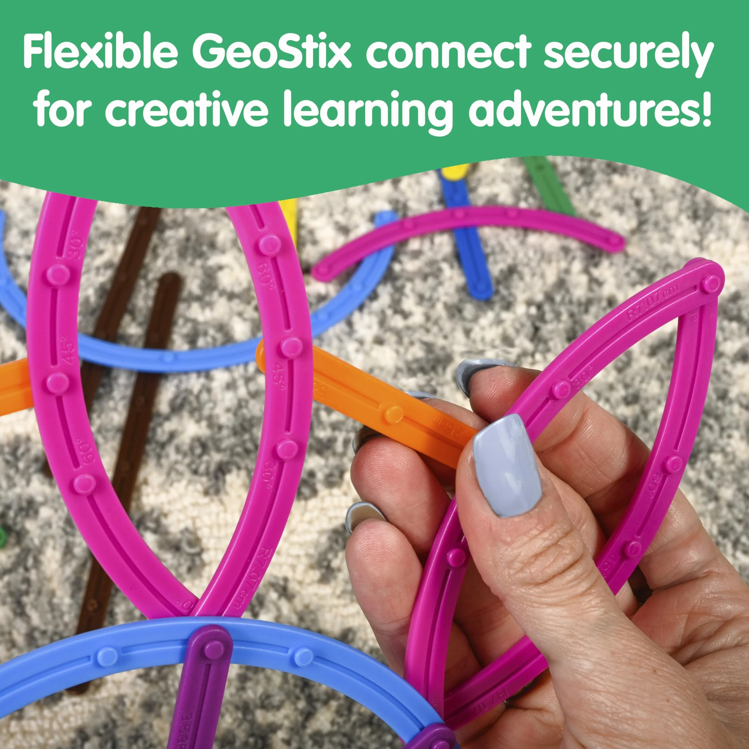 edxeducation GeoStix Deluxe zestaw | Teach Geometry | 100 patyczków konstrukcyjnych, 2 kątomierze, karty aktywności, manipulacja matematyką, sztuką i motoryką