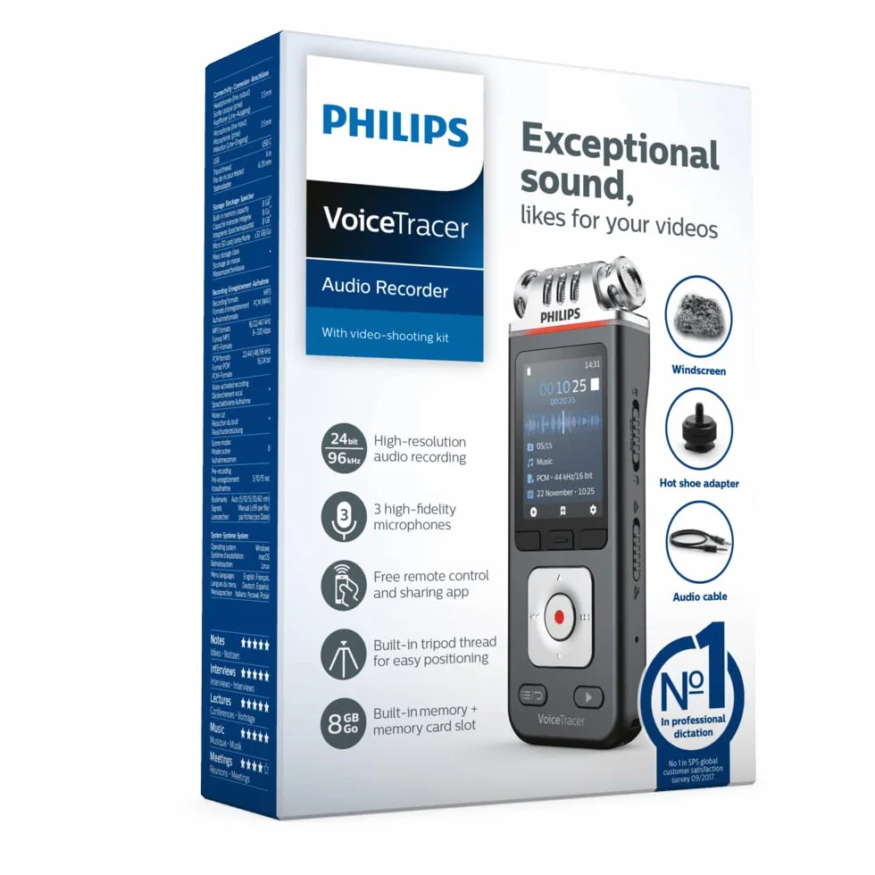 Philips Voice Tracer DVT7110 Rejestrator Audio, Szary, 3.5mm