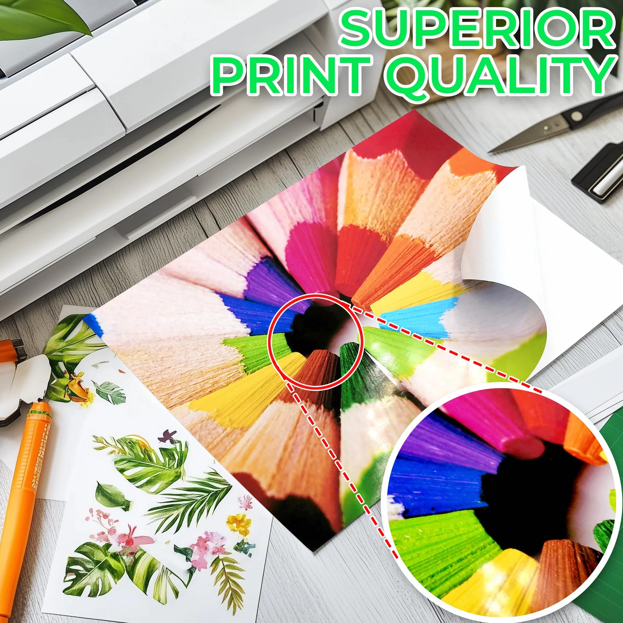 Evergreen Goods Błyszczący samoprzylepny papier fotograficzny A4, 20 arkuszy, 200 g/m², wodoodporny, duża siła klejenia, kompatybilny z drukarkami atramentowymi i laserowymi, idealny do etykiet