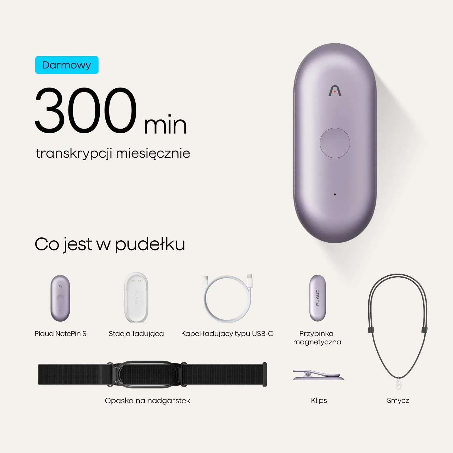 Plaud NotePin S Dyktafon AI z Dotykowym Przyciskiem Rejestrator Głosu AI Transkrypcja i Podsumowanie AI 112 Języków Pamięć 64 GB do Wykładów Spotkań Wywiadów i Zespołówz 4 Akcesoriami