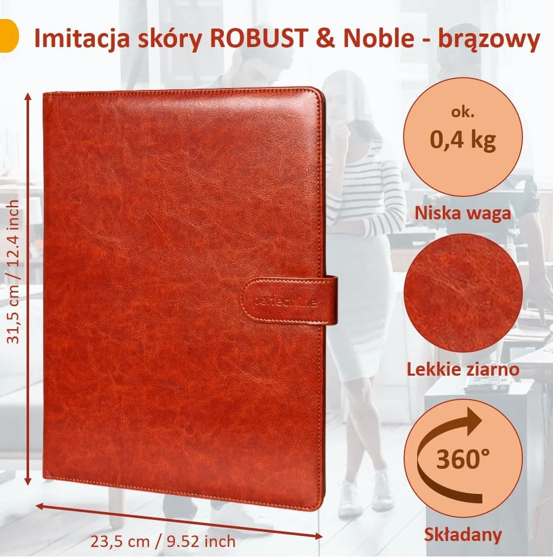 perfect line - Teczka z klipsem DIN-A4 z zapięciem magnetycznym - wykonana z wytrzymałej sztucznej skóry o stylowym wyglądzie skóry - teczka biznesowa premium (1 teczka - brązowa)