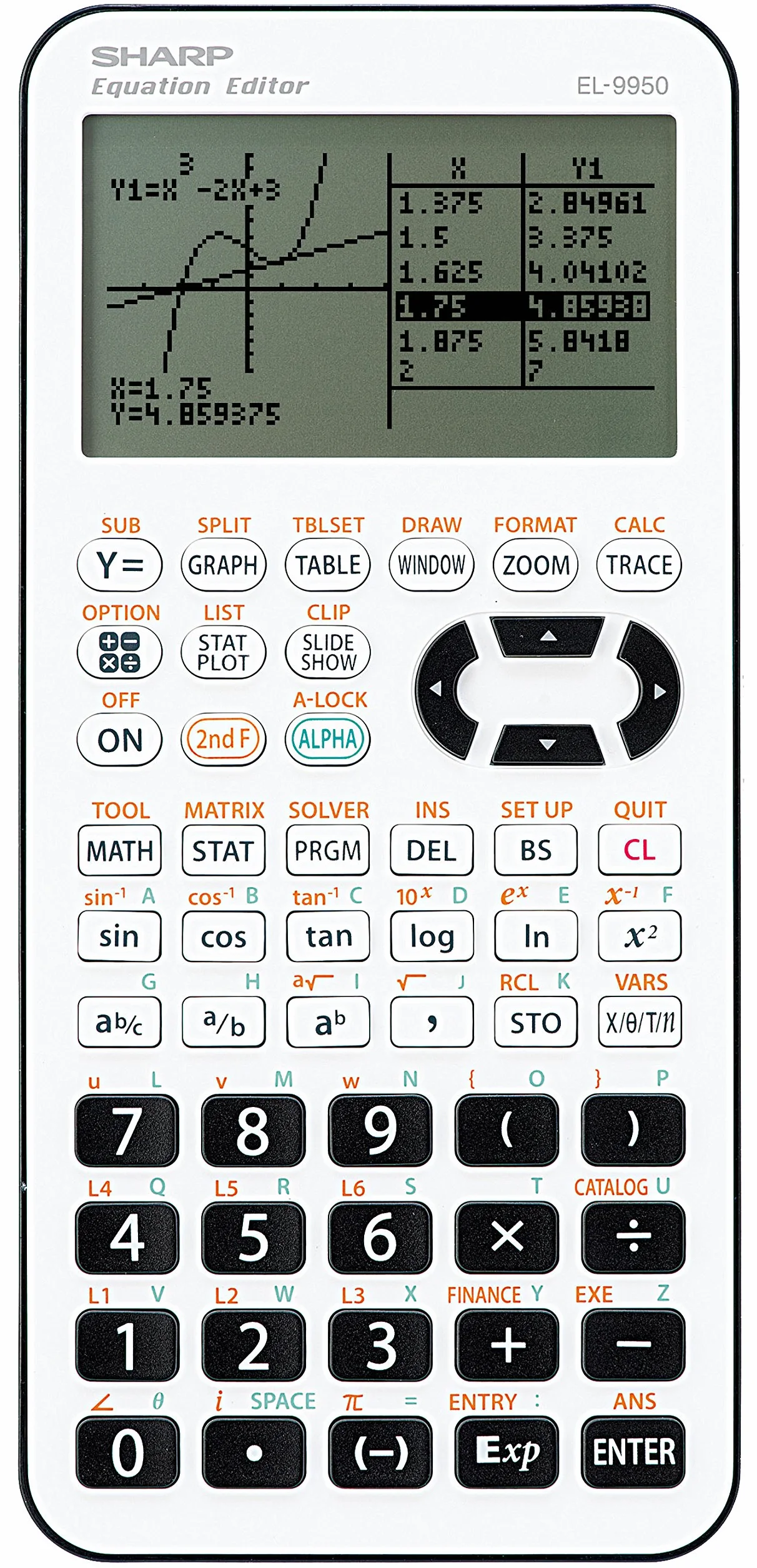 SHARP SH EL 9950 kalkulator graficzny (7-cyfrowy wyświetlacz, 827 funkcji, wejście D.A.L.) biały/czarny