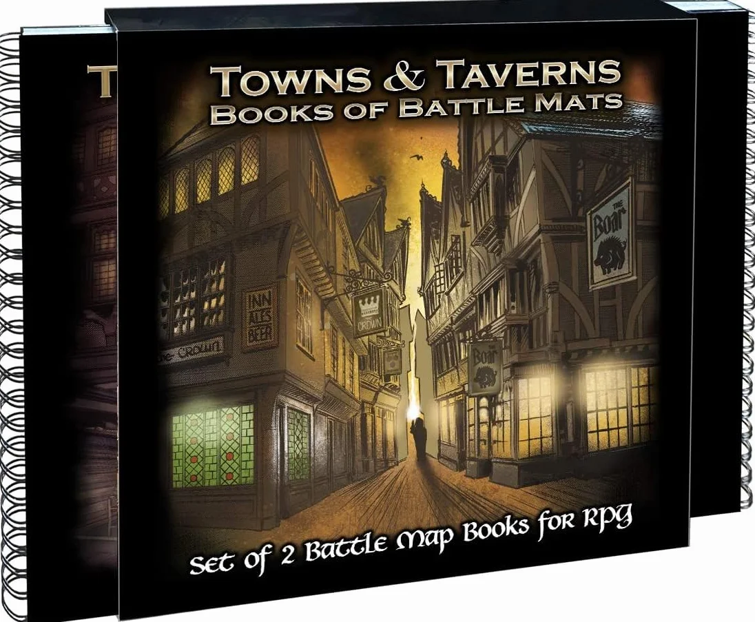 Loke Towns & Taverns Books of Battle Mats Ksiązka z mapami fantasy, kolor czarny