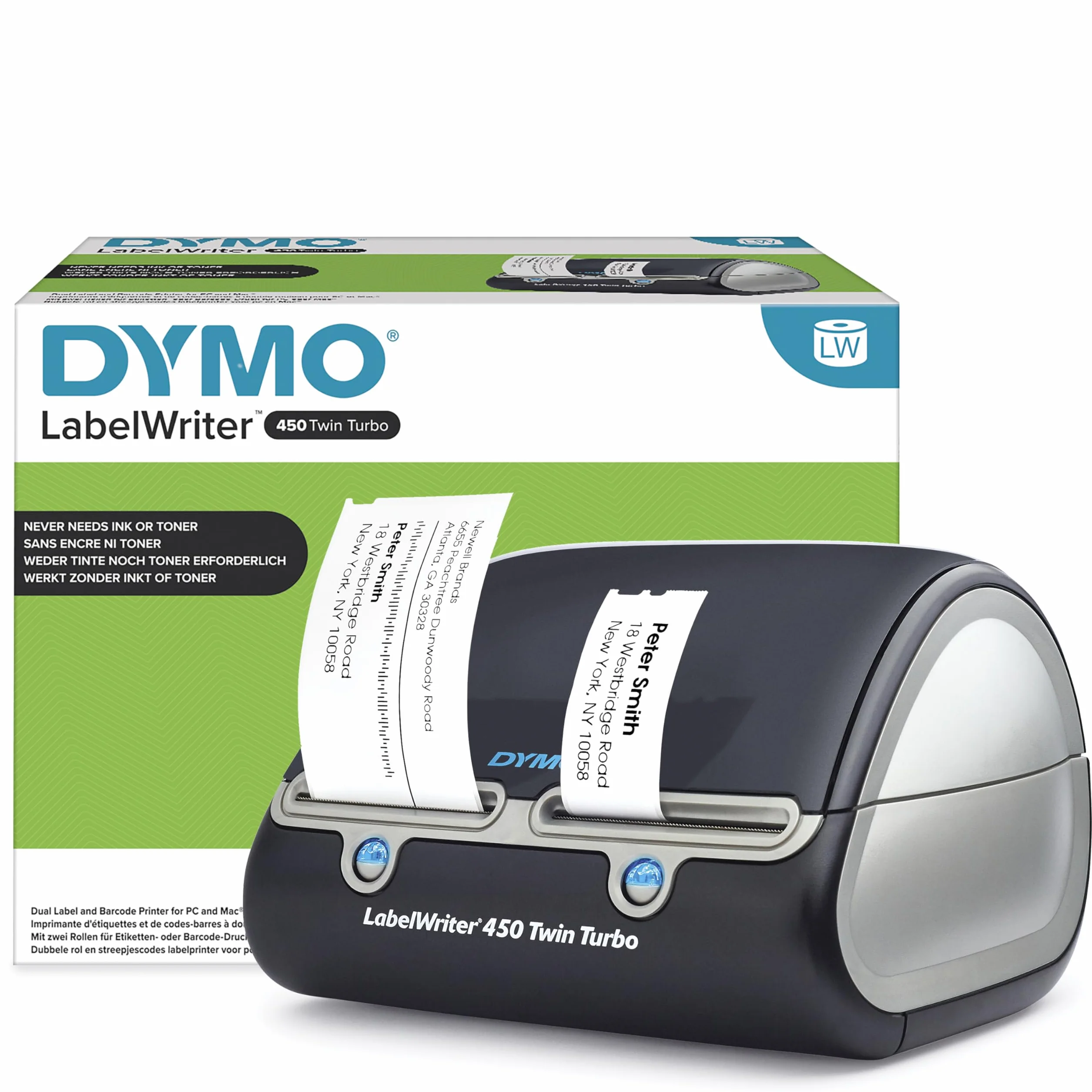 Drukarka etykiet DYMO LabelWriter 450 Twin Turbo | Drukarka etykiet z technologią bezpośredniego druku termicznego | Połączenie z komputerem | Dla domu i biura