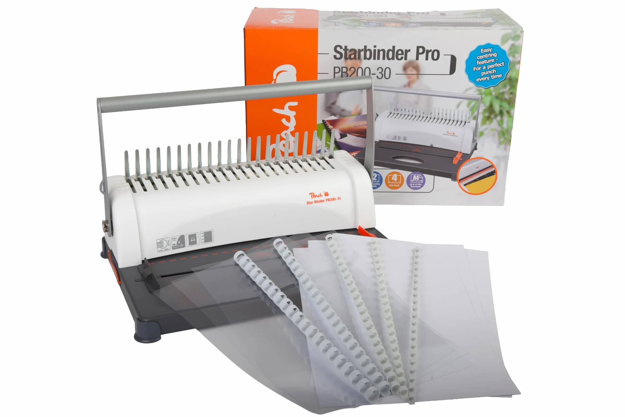 Peach PB200-30A Bindownica, Biały/Szary, do 350 Arkuszy