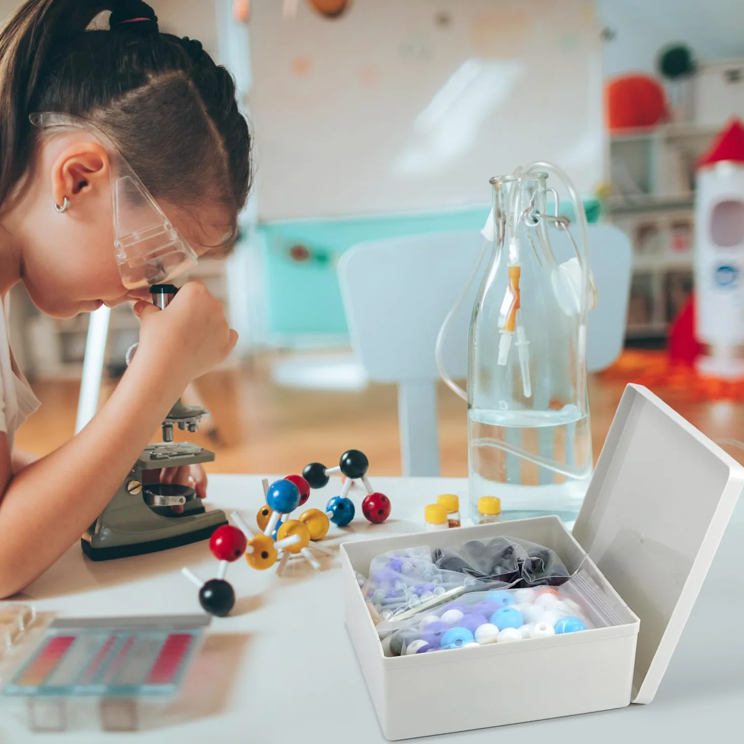 QWORK® Zestaw modeli molekularnych do chemii, chemii organicznej i nieorganicznej, model molekularny, odpowiedni do nauczania i eksperymentów szkolnych, 444 szt