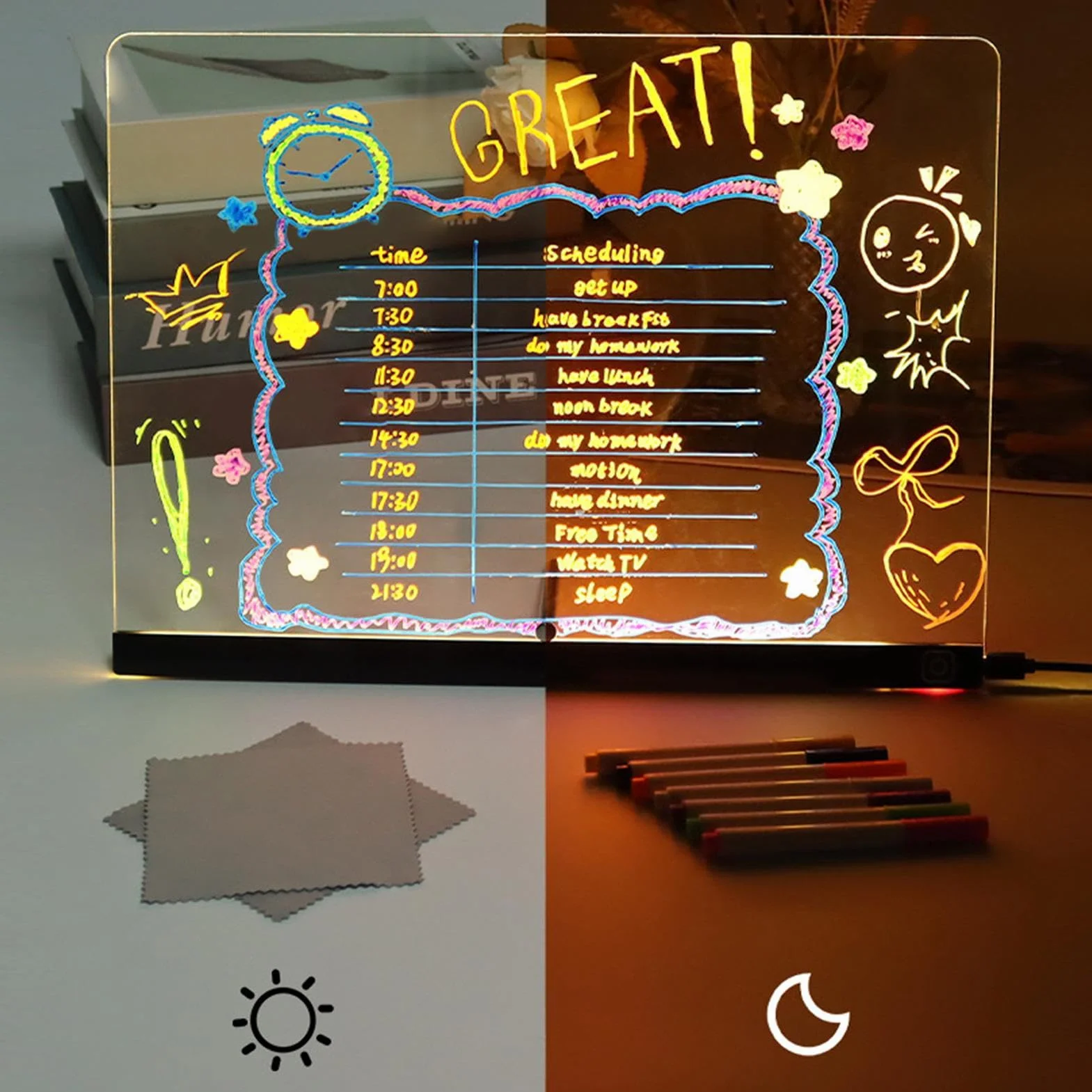Tablice piszące podświetlane LED - Świecące tablice do pisania LED, ponownie nadające się do użytku, akrylowe tablice do notatek, błyszczące memo dla domu, rękodzieła, gry, ćwiczenia, podróże, imprezy