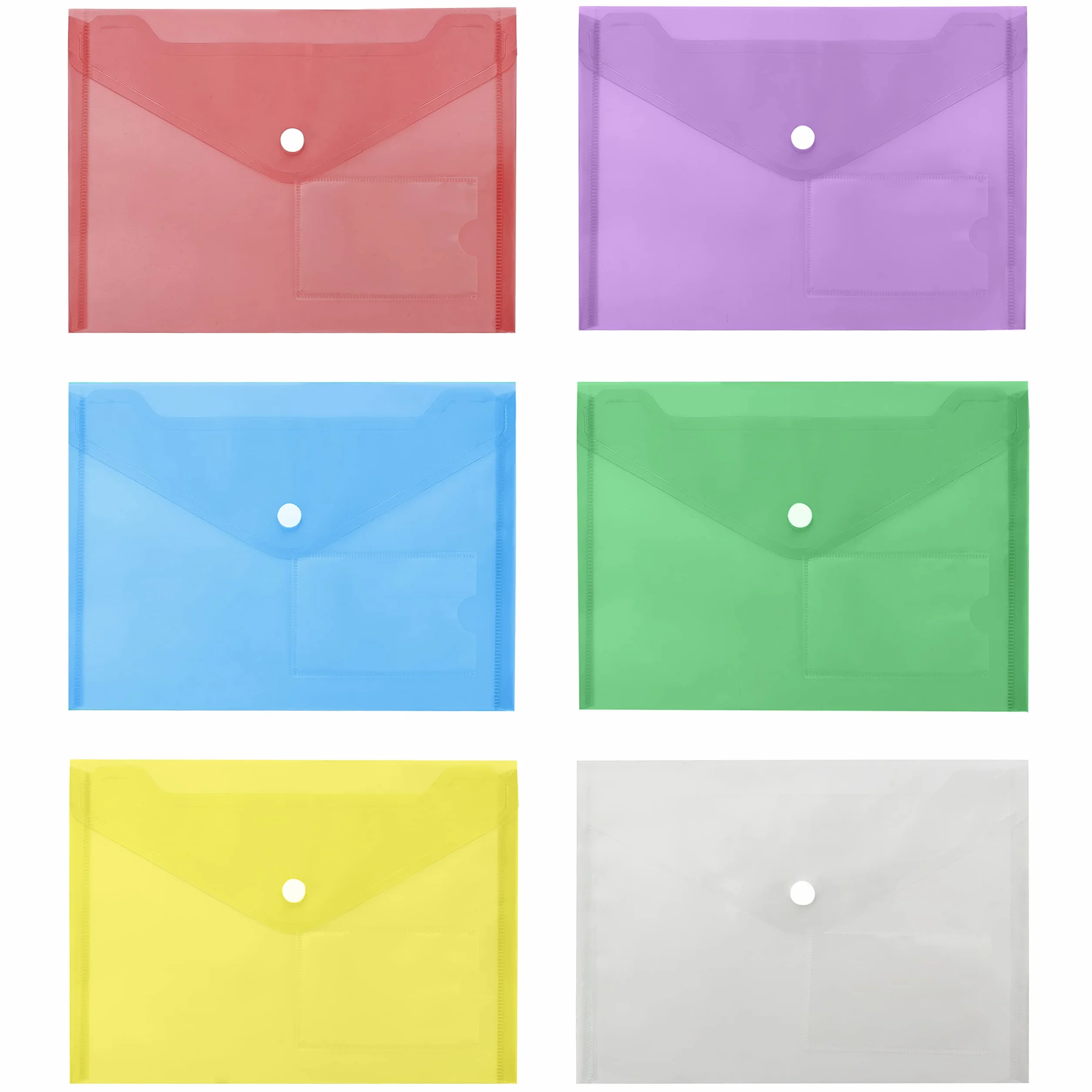 Belle Vous Zestaw 24 kolorowych plastikowych pudełek na dokumenty w formacie A5, z zapięciem na zatrzask i etui na karty, etui do przechowywania domu, biura i szkoły, plastikowa torba A5 na dokumenty