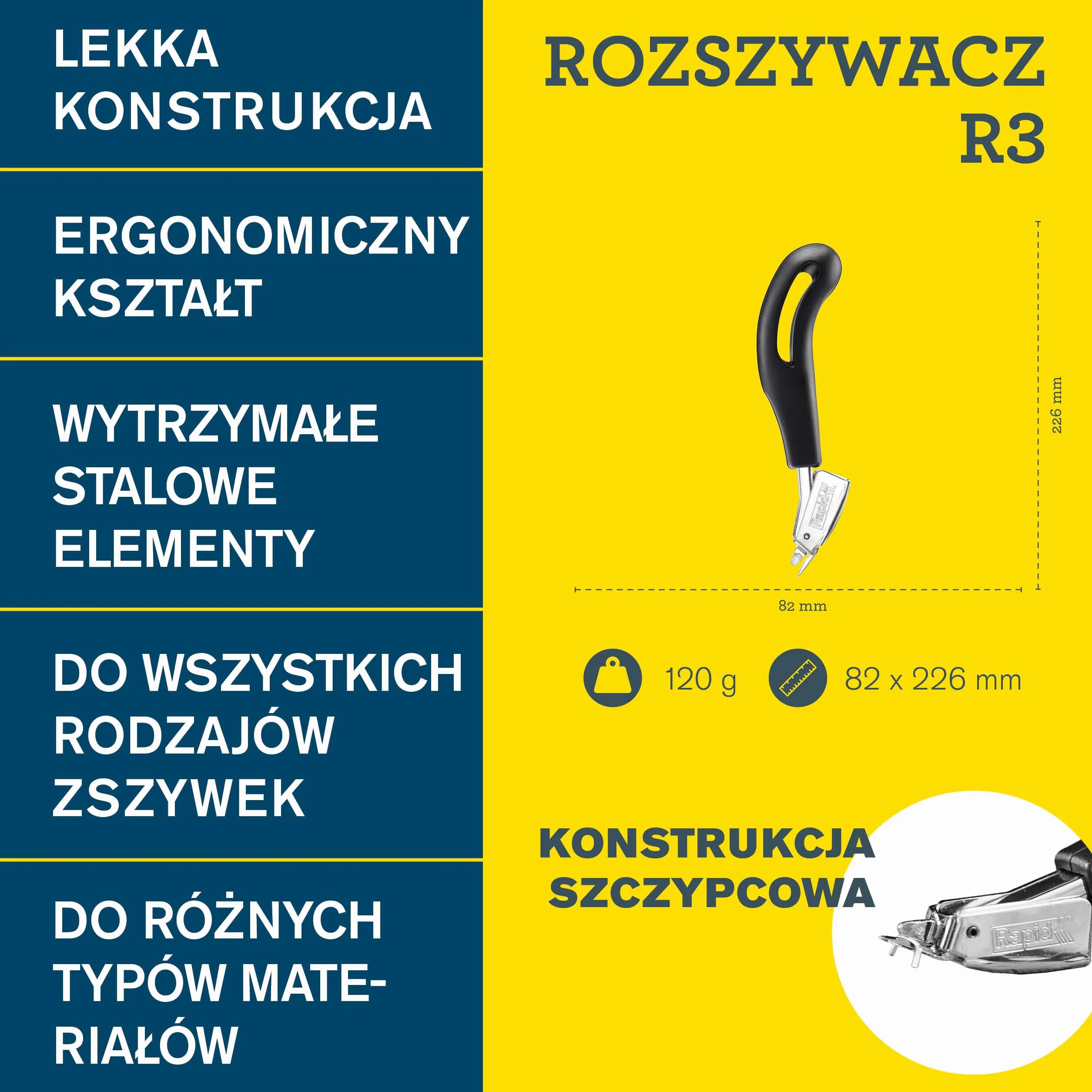 Rapid R3 – Profesjonalny rozszywacz stalowy Heavy Duty z ergonomicznym uchwytem – Do prac tapicerskich, dla profesjonalistów i hobbystów DIY (5001701)