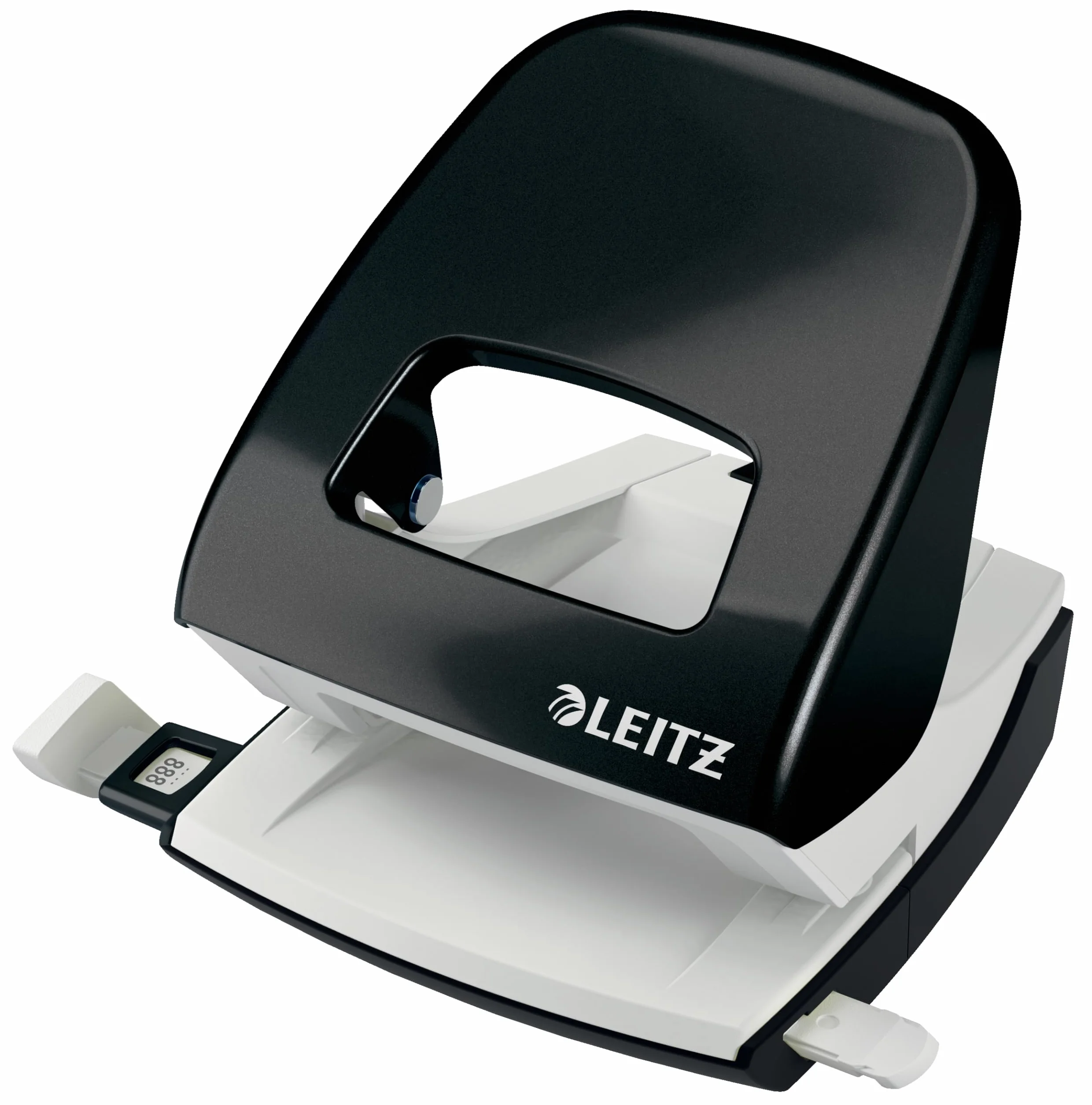 Leitz, Dziurkacz Leitz WOW, Dziurkuje do 30 Kartek, Wytrzymała Prowadnica z Oznaczeniem Formatów, Metalowy, Kolekcja WOW, Kolor Czarny, 50081095
