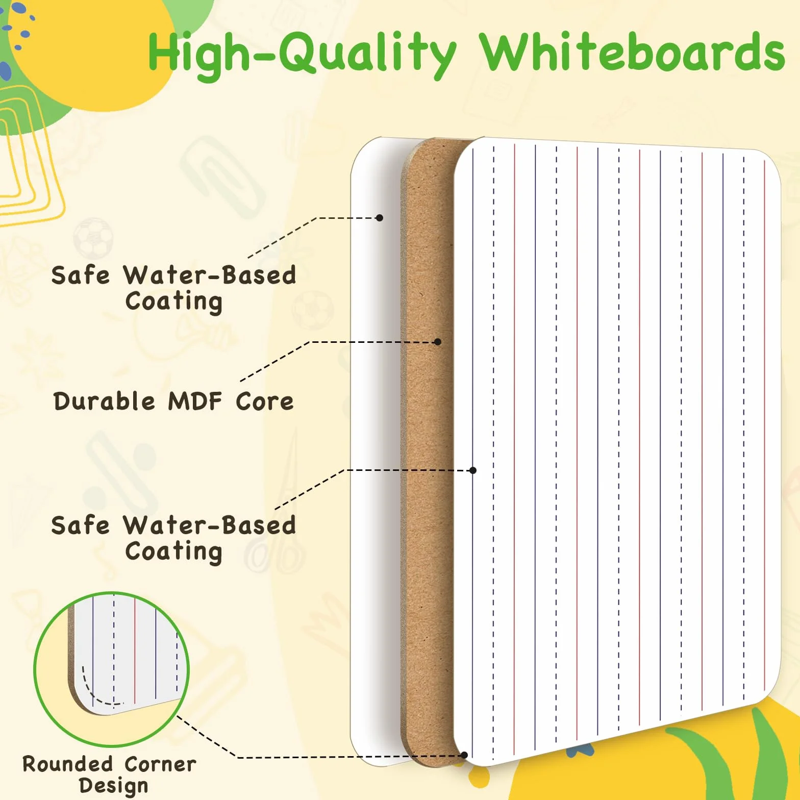 Double Sided Dry Erase Deski - Lined/Plain, Ohuhu 30-pak 20 x 30 cm, małe białe deski, w lined white boards for students, classroom, back to school Supplies