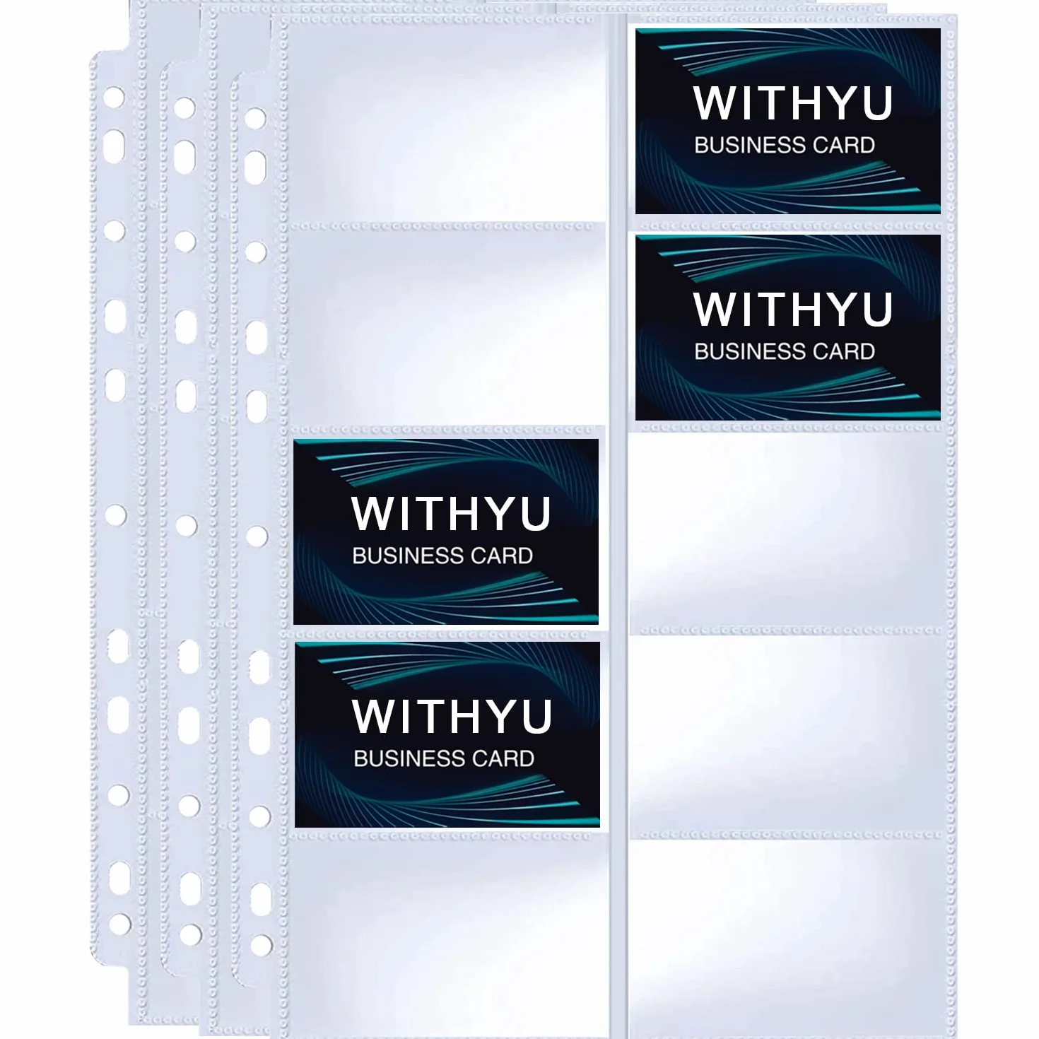 WITHYU 30 arkuszy z 600 kieszeniami na wizytówki, segregator A4, 2/3/4, segregator, etui na karty kredytowe, ultra przezroczyste wizytówki z 11 otworami, dwustronne, 10 kieszeni, rozmiar A4