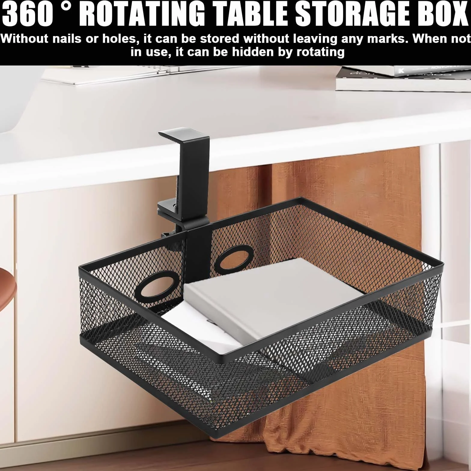 Szuflada pod biurko organizer 360° z 2 otworami na przewody czarny