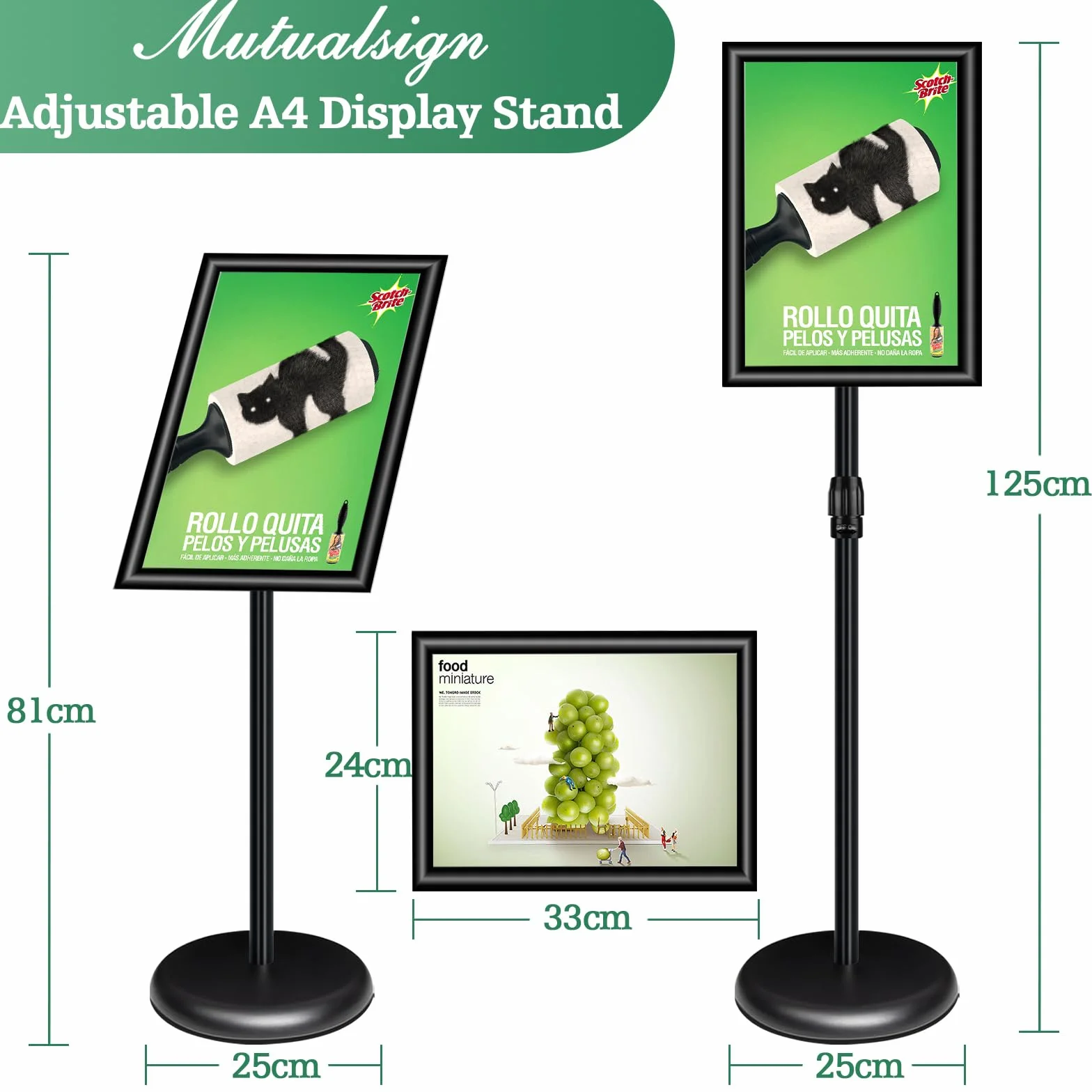 A4 aluminiowy stojak na znaki, regulowany stojak ekspozycyjny na plakat, czarny