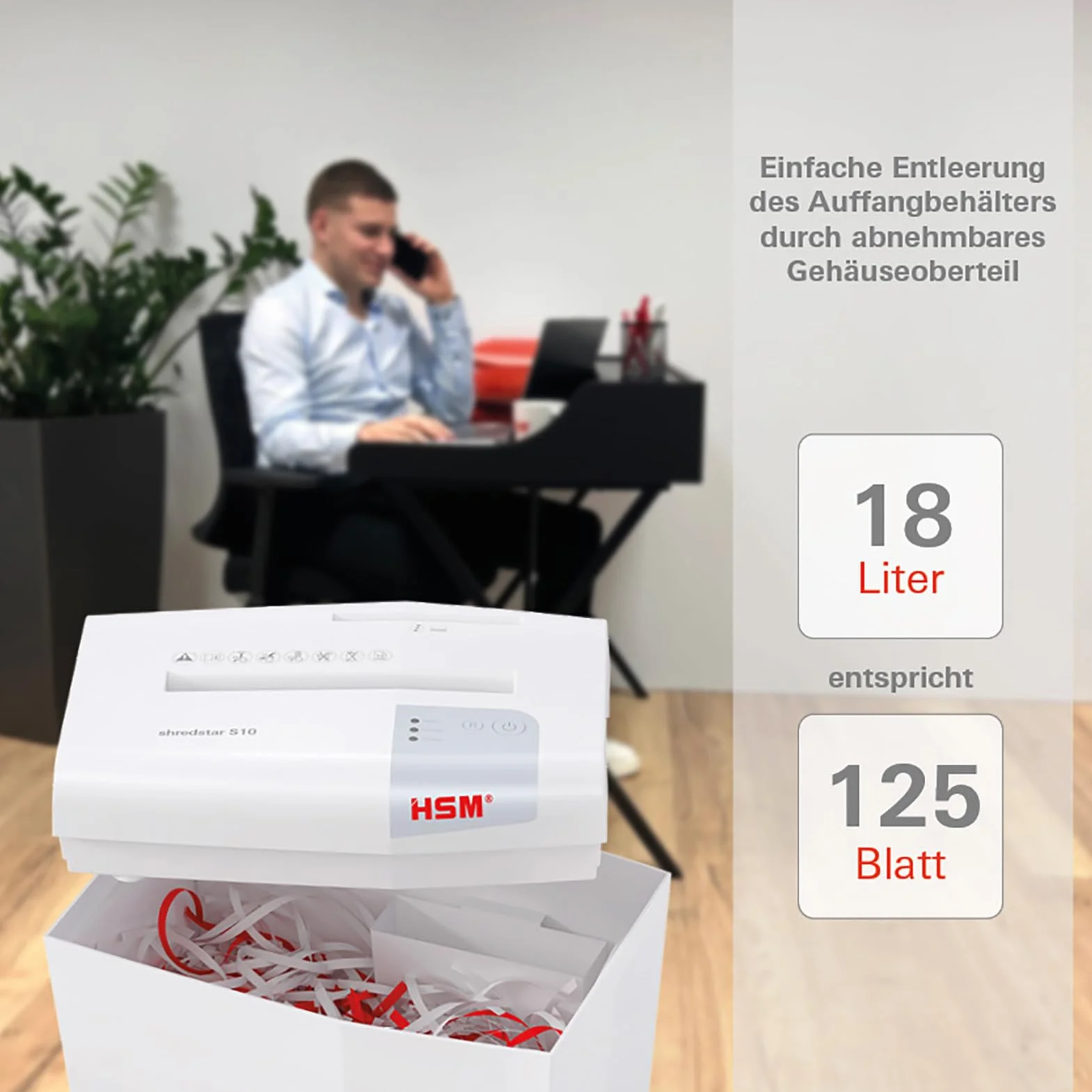 HSM Shredstar S10 niszczarka dokumentów, poziom bezpieczeństwa P-2, 10 arkuszy (cięcie w paski) z niszczarką CD, 6 mm