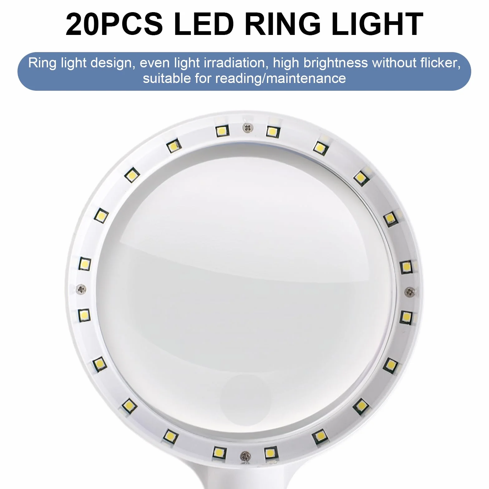 Duże szkło powiększające z 20 diodami LED, soczewka szkła powiększającego LED, 30X 60X ręczna podświetlana lupa z 3 trybami świecenia dla seniorów do czytania, inspekcji, monet, odkrywania