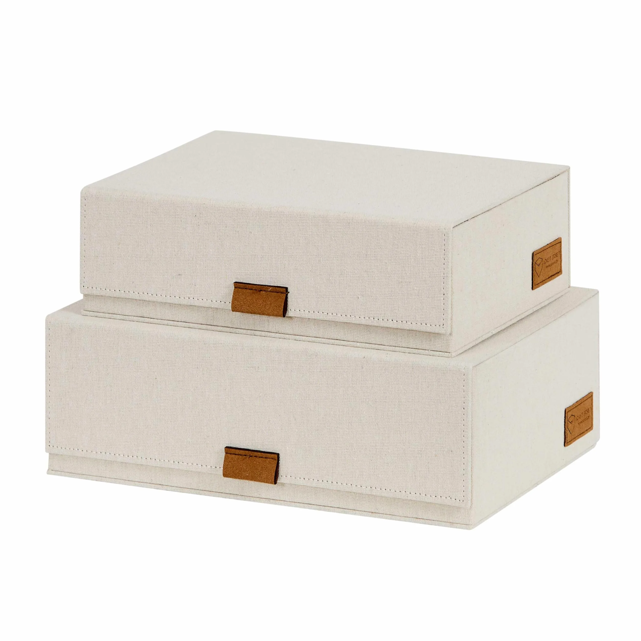 LOVE IT STORE IT - Premium pudełka do przechowywania z pokrywką – materiał lniany – magnetyczne zamknięcie – pokrywka z klapką – beżowe – 28 x 20 x 8,5 cm i 32 x 22 x 10,5 cm