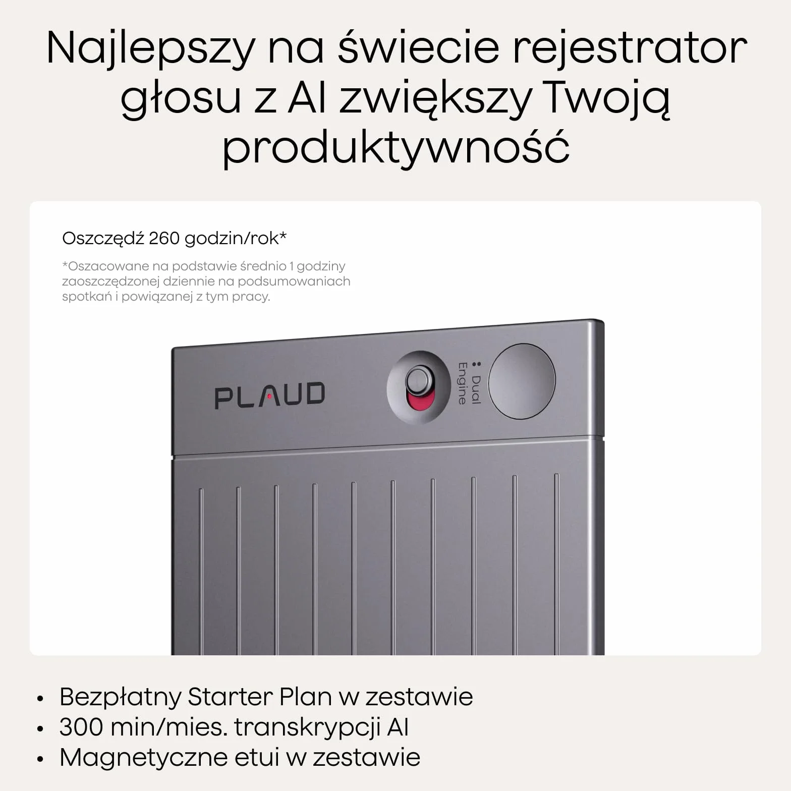 Plaud Note Dyktafon AI 64 GB, obsługa 112 języków, transkrypcja i podsumowanie AI