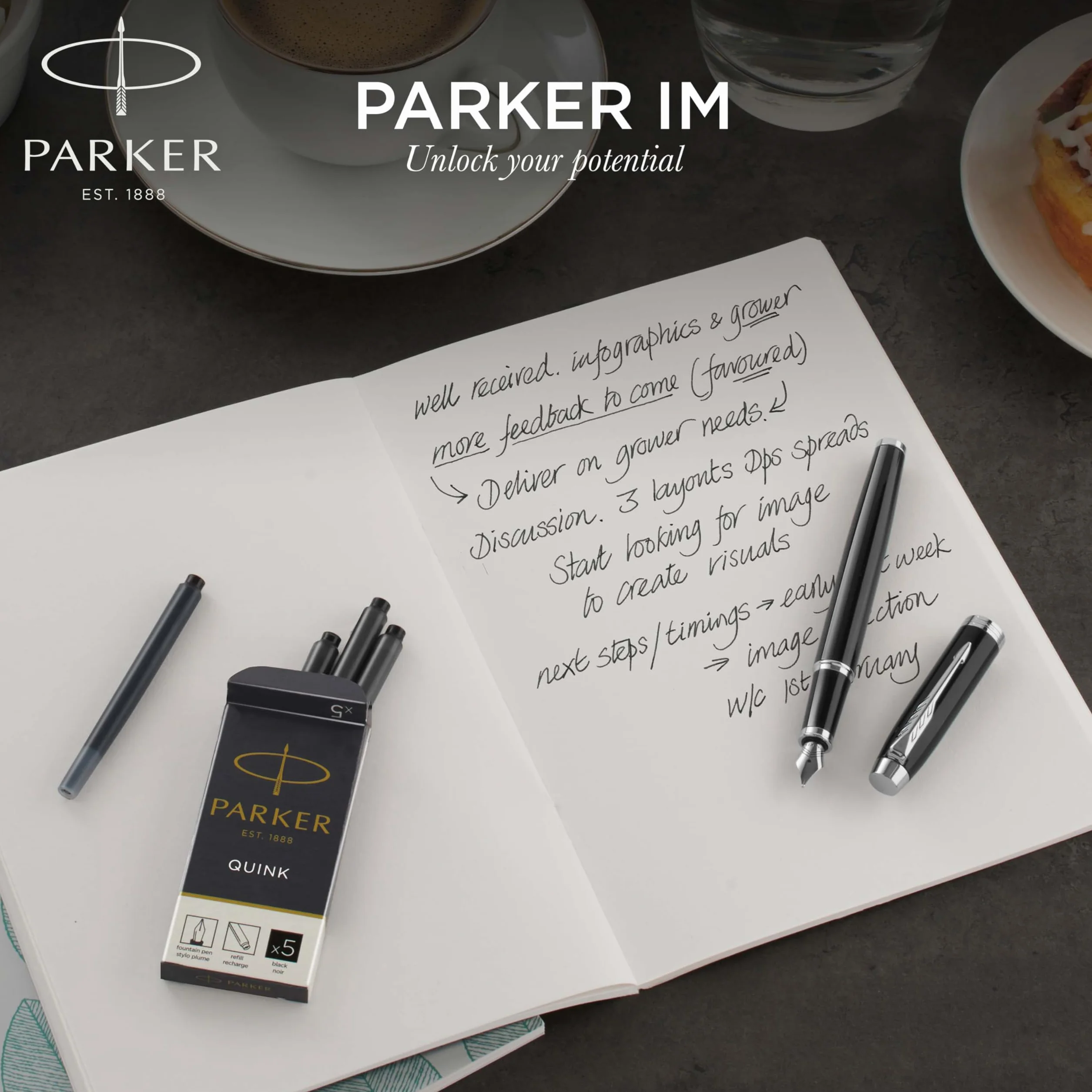 Zestaw upominkowy Parker IM Duo | pióro wieczne, długopis i etui | Pokryte stalą nierdzewną z chromowanymi wykończeniami | Końcówka medium | Wkłady niebieskie | Idealny prezent dla absolwentów