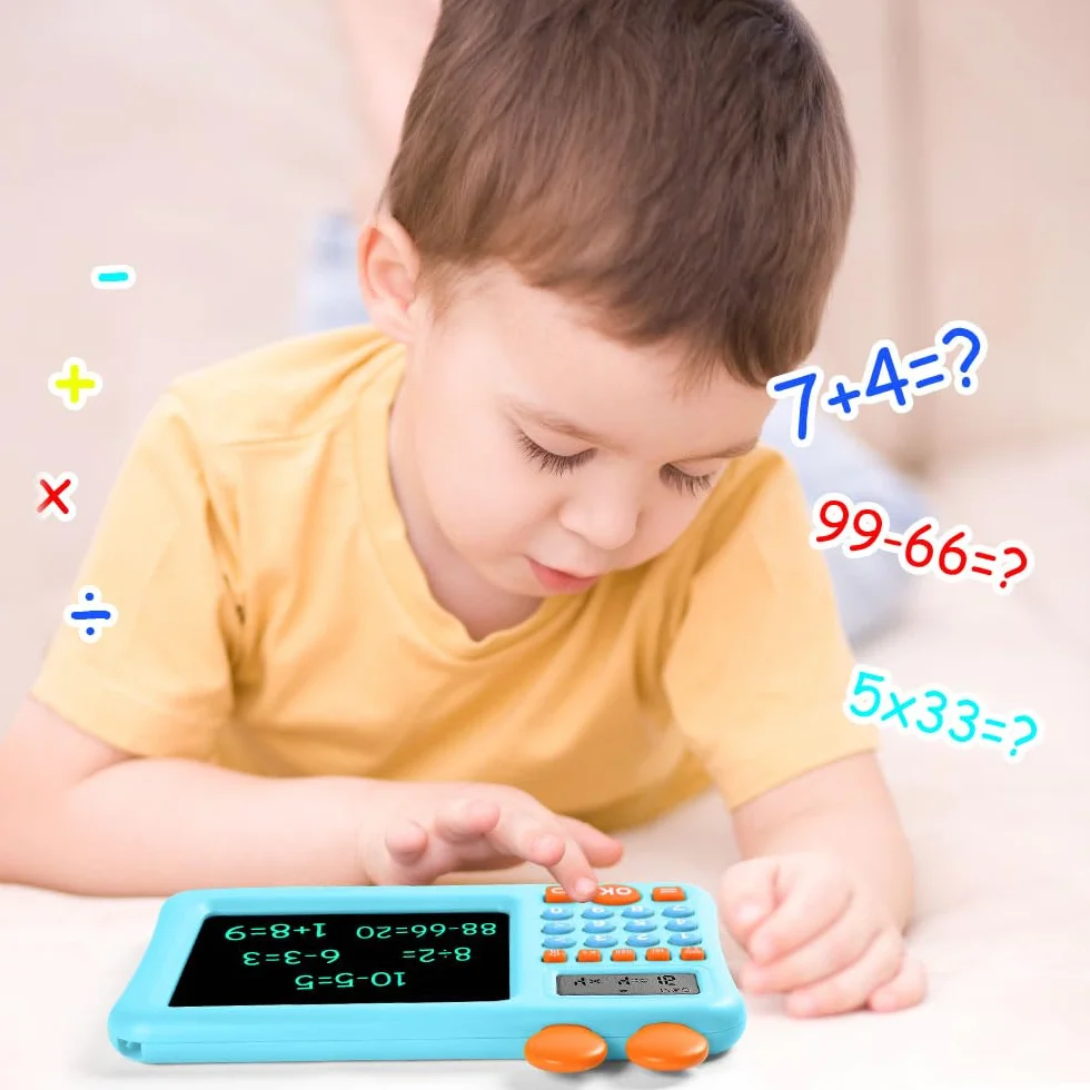 HOTUT Zabawki edukacyjne, kalkulator matematyczny dla dzieci, odporna na upadki, podkładka do rysowania, nauka w wieku przedszkolnym, z tablicami do rysowania LCD, zabawki Montessori, dla dzieci w