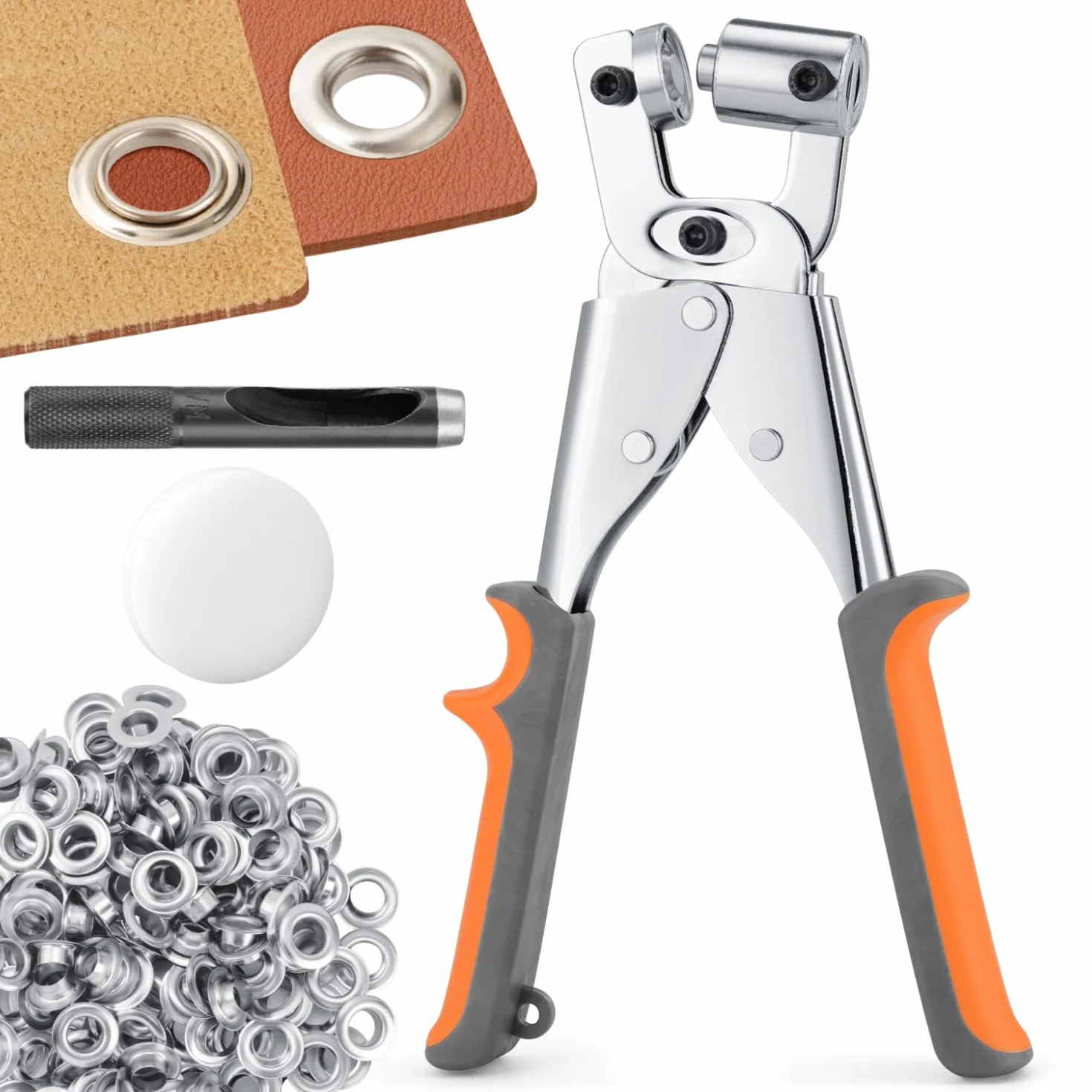 Ecraft Zestaw narzędzi do szczypiec oczkowych: 10 mm przelotka z 500 szt. srebrnych przelotek prasa ręczne szczypce do dziurkowania zestaw szczypiec oczkowych zestaw szczypiec do tworzenia banerów