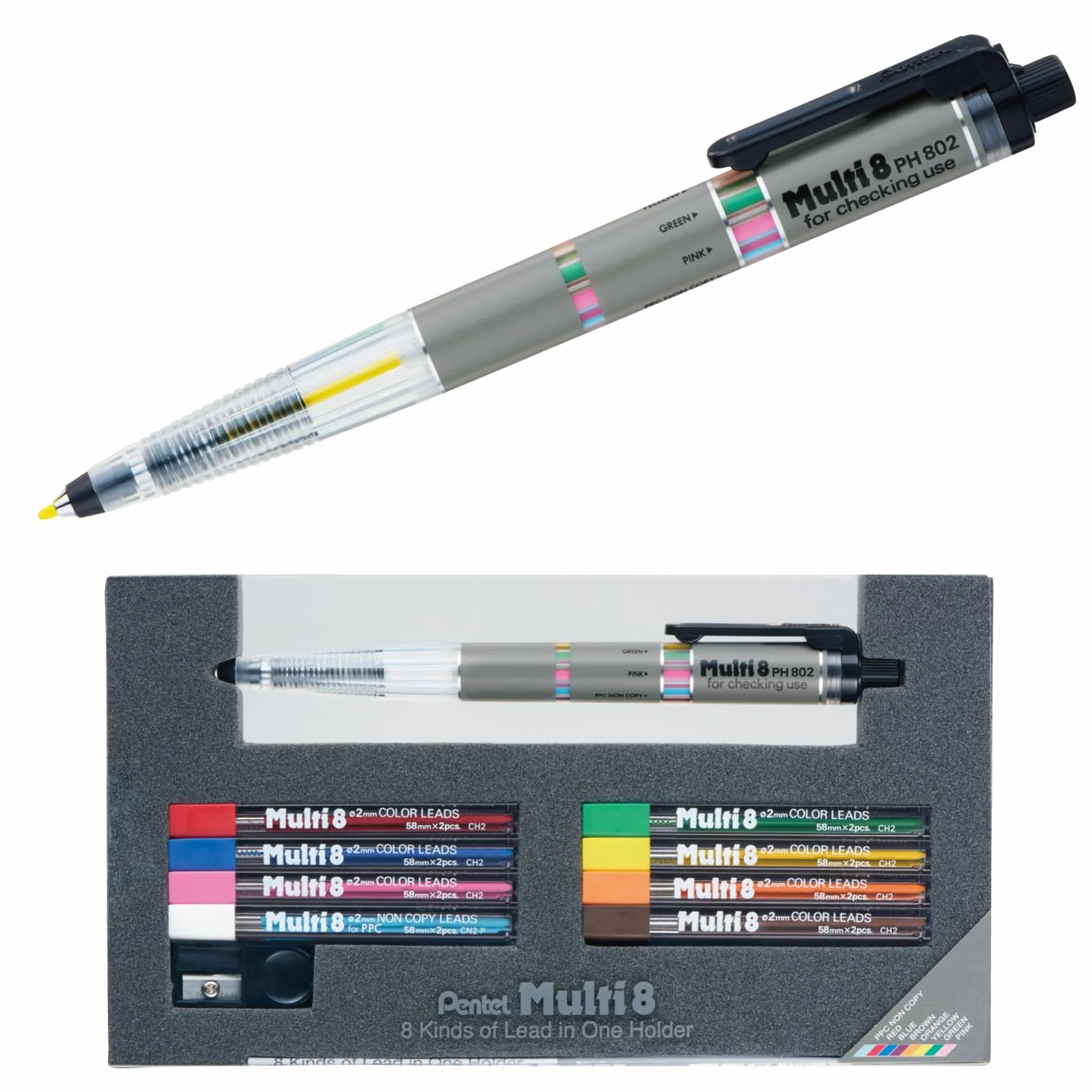 Pentel Uchwyt ołówkowy i zestaw ołowiu, zestaw Multi 8 (PH802ST) firmy