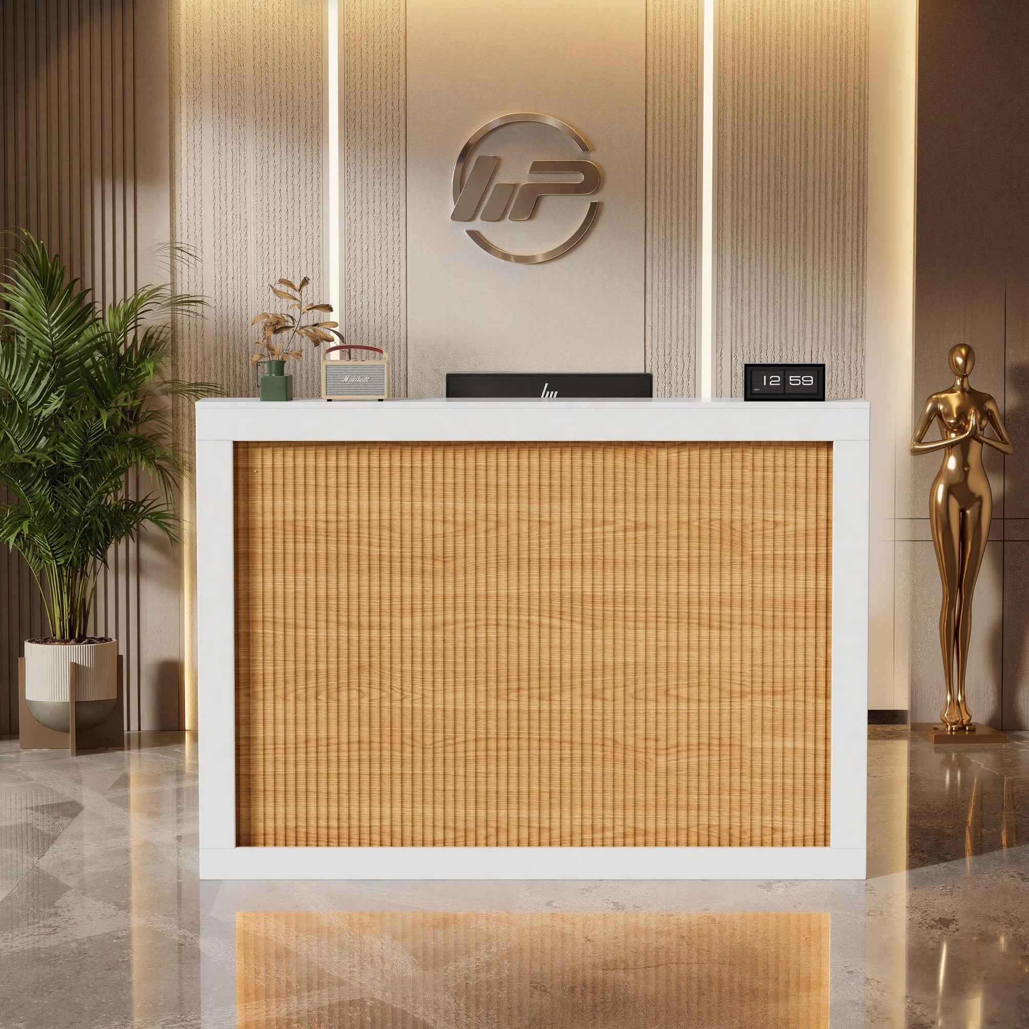 MSFE blat recepcyjny z LED drewniany 140 cm kompaktowy stacja ładowania