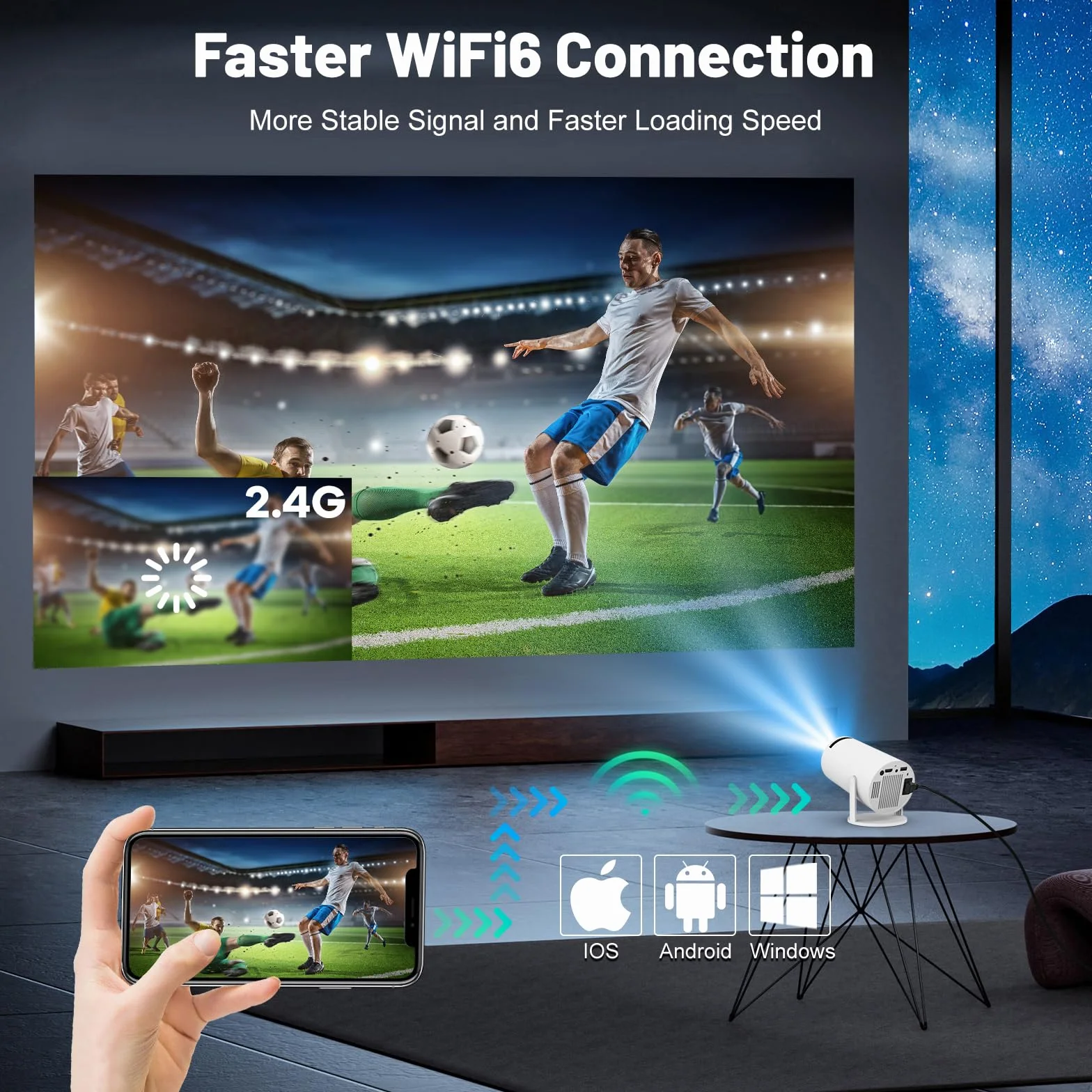 Mini projektor WIFI 6 Bluetooth 4K 1080P przenośny obracany 130 cali automatyczny keystone