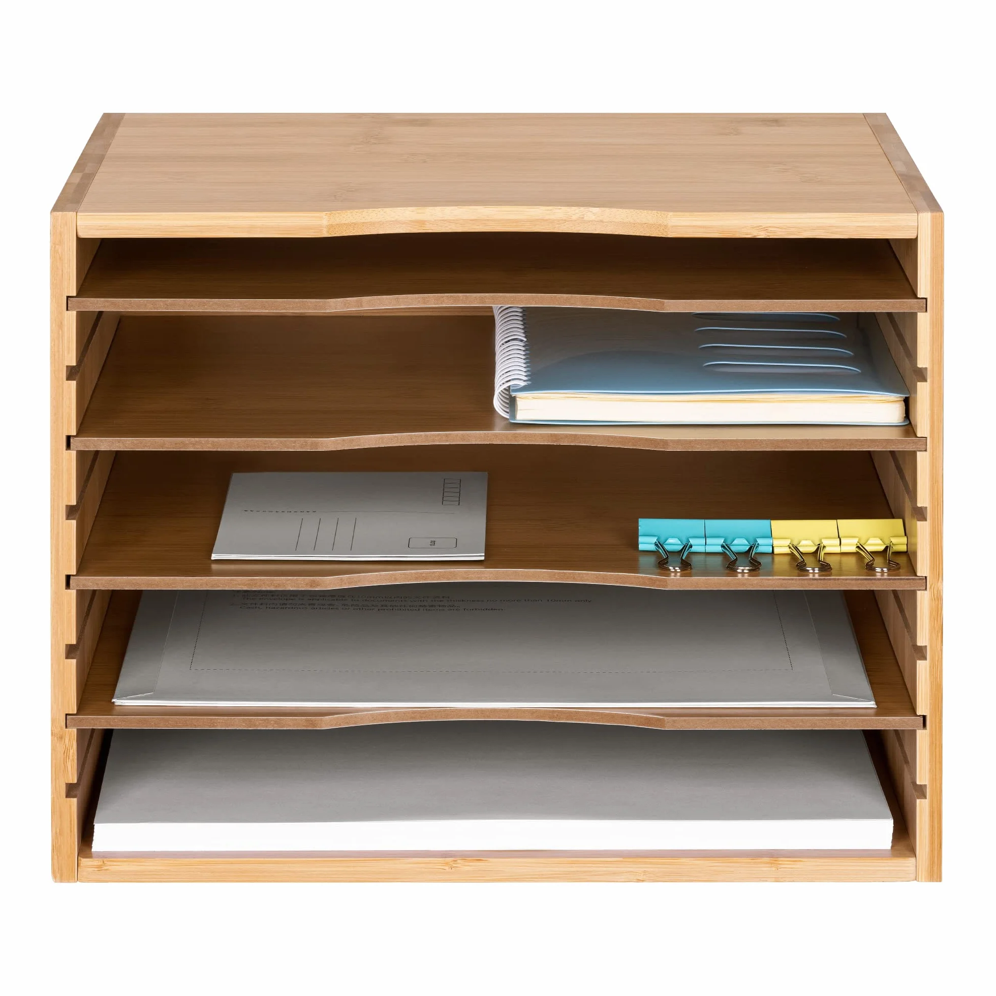 Navaris Bambusowa półka na dokumenty – 33 x 26 x 24,5 cm organizer na biurko – drewniana półka 5 półek – system organizacji m. in. biura.