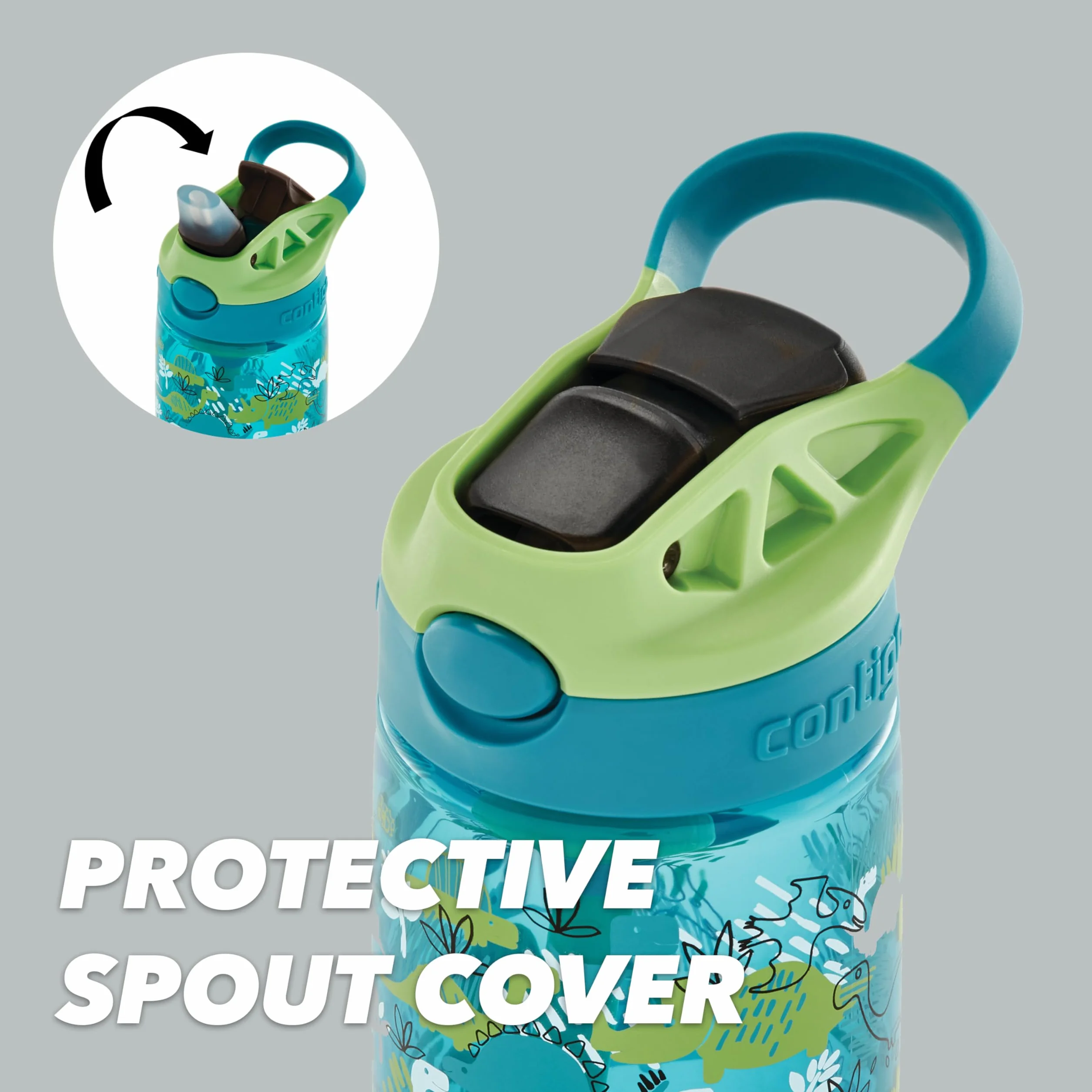 Contigo Butelka na wodę dla dzieci Easy Clean Autospout ze słomką, butelka na napoje ze stali nierdzewnej bez BPA, 100% szczelna, łatwa do czyszczenia, idealna do przedszkola, Dinoboy