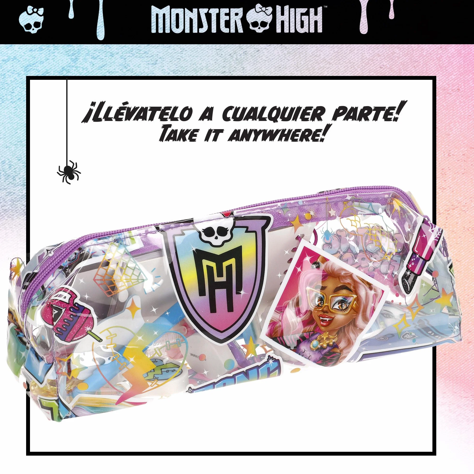 ColorBaby Monster High zestaw do pisania szafy, piórnik, długopisy, znaczki i naklejki, przybory szkolne dla dzieci (77515)