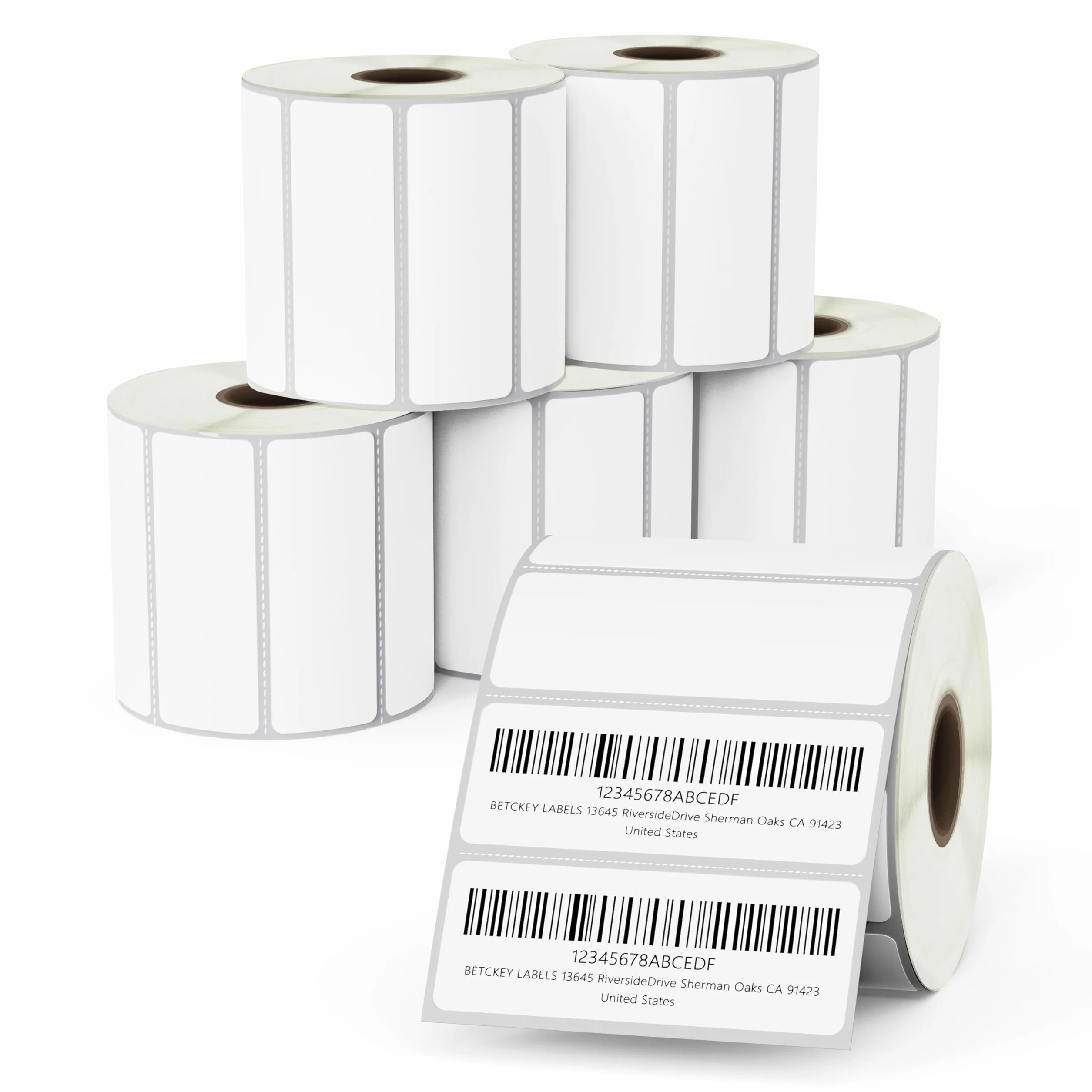 BETCKEY 6 rolek zdejmowanych etykiet foliowych, 67 mm x 25 mm, 12000 łatwych do odklejenia naklejek bez pozostałości do drukarek termicznych