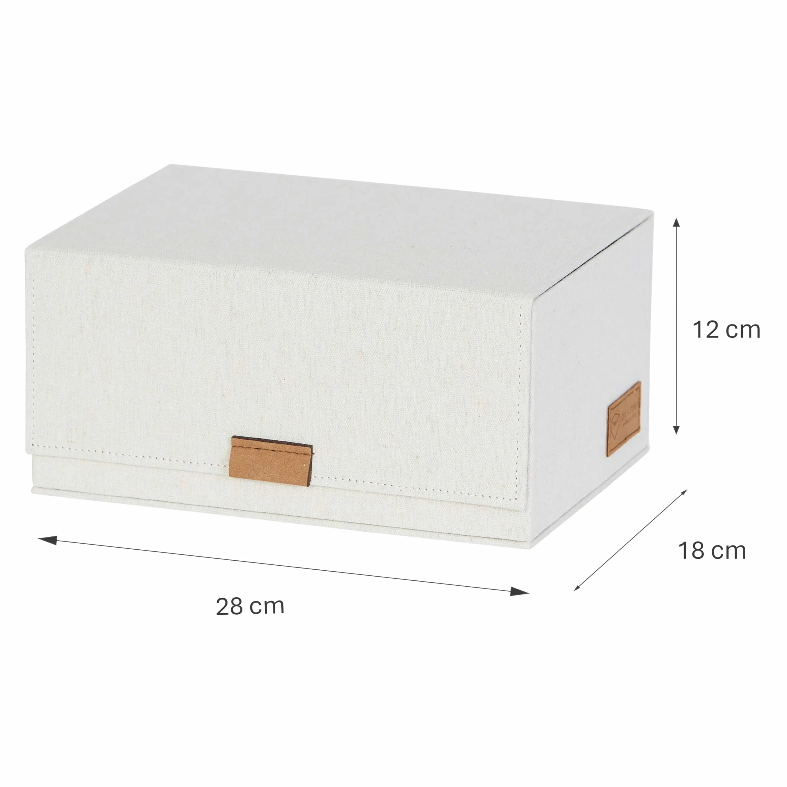 LOVE IT STORE IT Wysokiej jakości pudełko do przechowywania z pokrywką na zdjęcia – 3 przegródki – materiał lniany – pokrywa z klapką – magnetyczne zamknięcie – beżowe – 23 x 18 x 12 cm